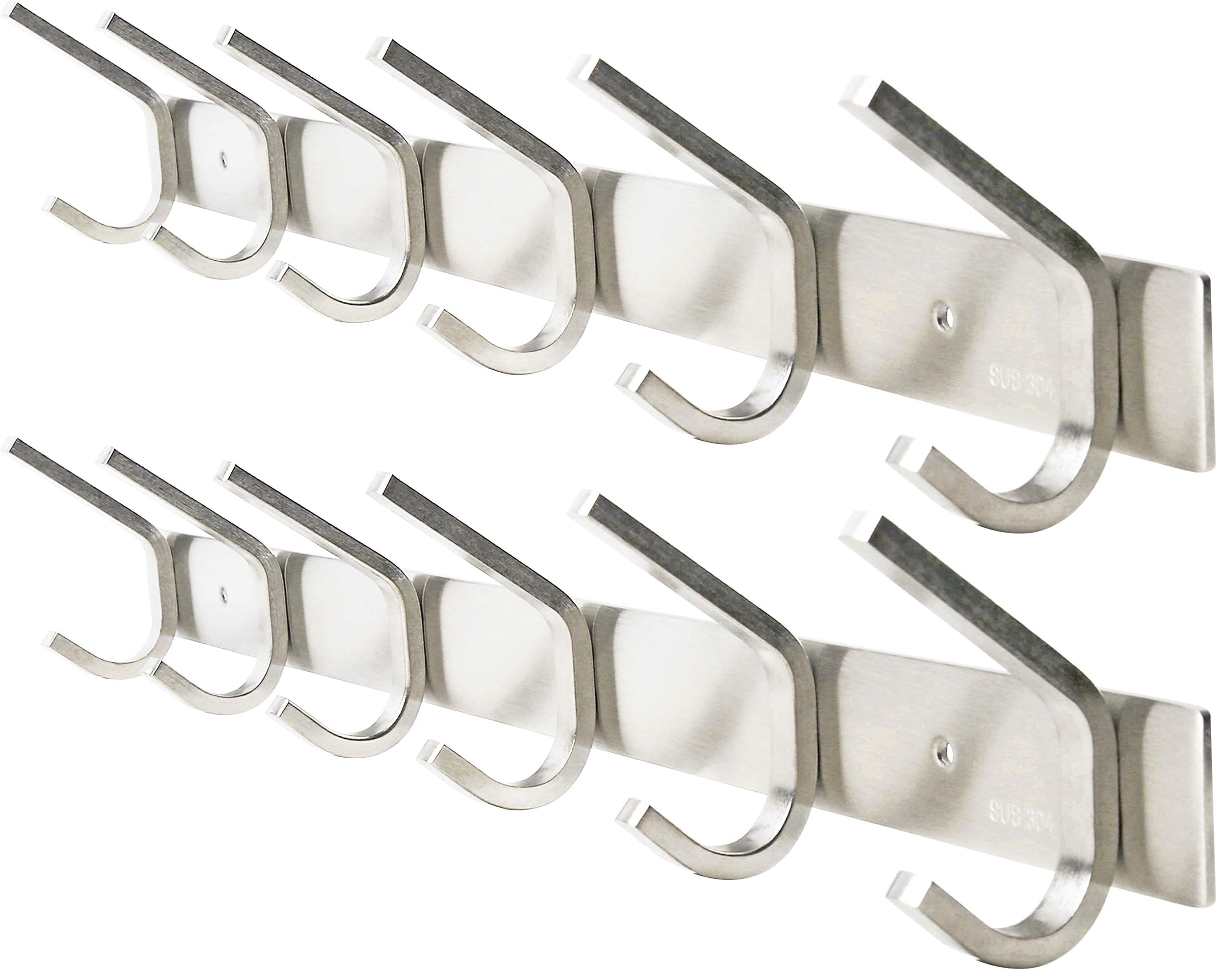 WEBI 2 Packs, Heavy Duty Stainless Steel 304 Hook Rail Coat Rack, Satin Finish, Great Home Storage & Organization for Bedroom, Bathroom, Foyers, Hallways