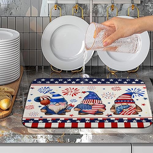 Miniatura 5 de Tapete vintage de secado de platos de cocina de 18 x 24 pulgadas, tapete de secado marrón para encimera de cocina, almohadilla de secado absorbente