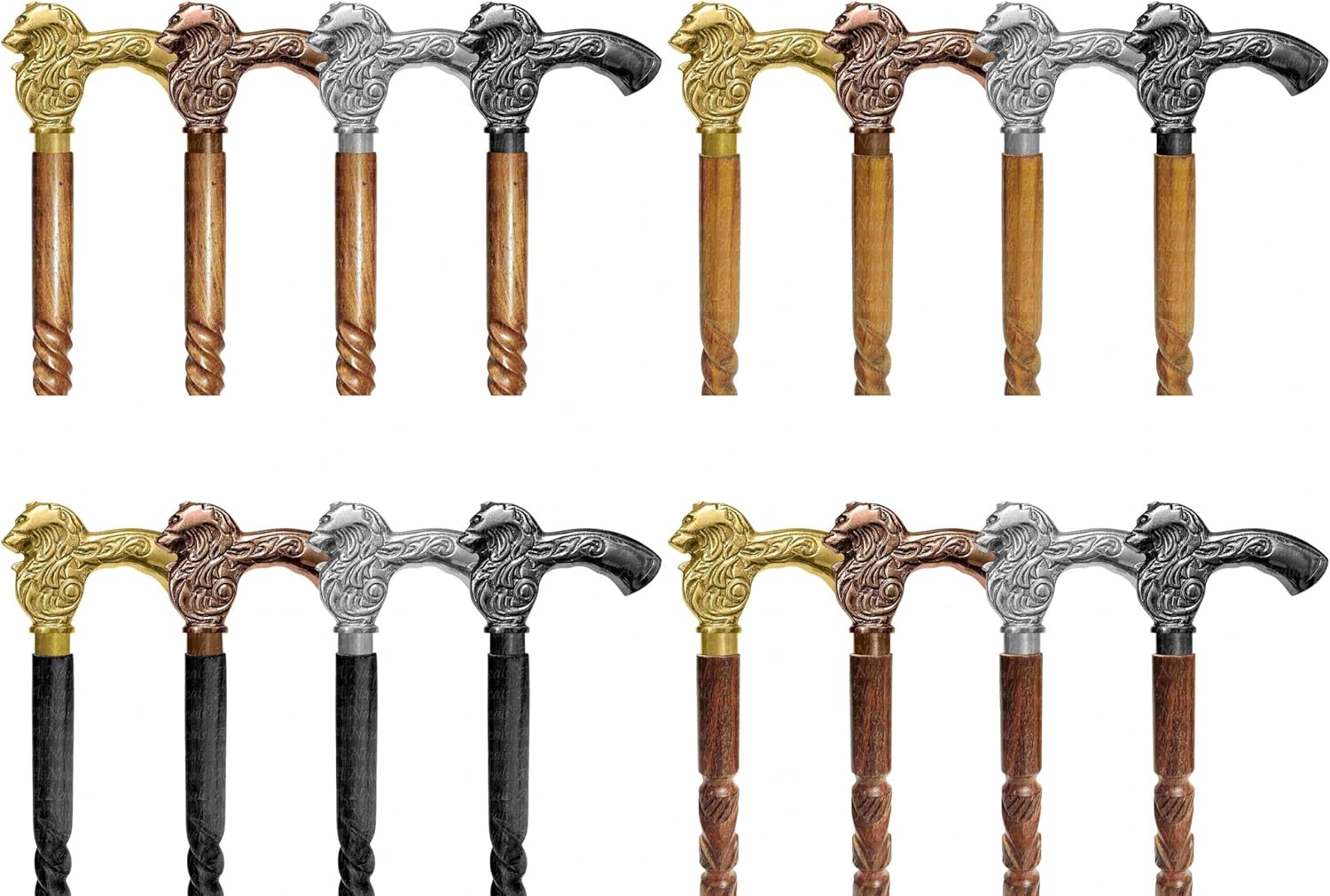 Wood Walking Staff Cane Stick with Lion Handle, Rubber Ferrule, Foldable, Adjustable, Custom 31-61 in, AANWS168