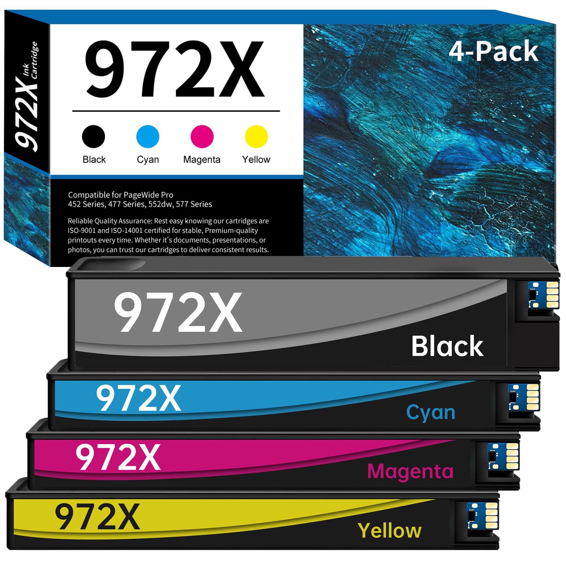 Photo 1 of RumbaRex 972X Ink Cartridges 4-Color Combo Pack High-Yield 972A 972 X Replacement for HP 972X Ink Cartridge for PageWide Pro 477dw 577dw 452dw 477dn 452dn 577z 552dw P55250dw Printer
