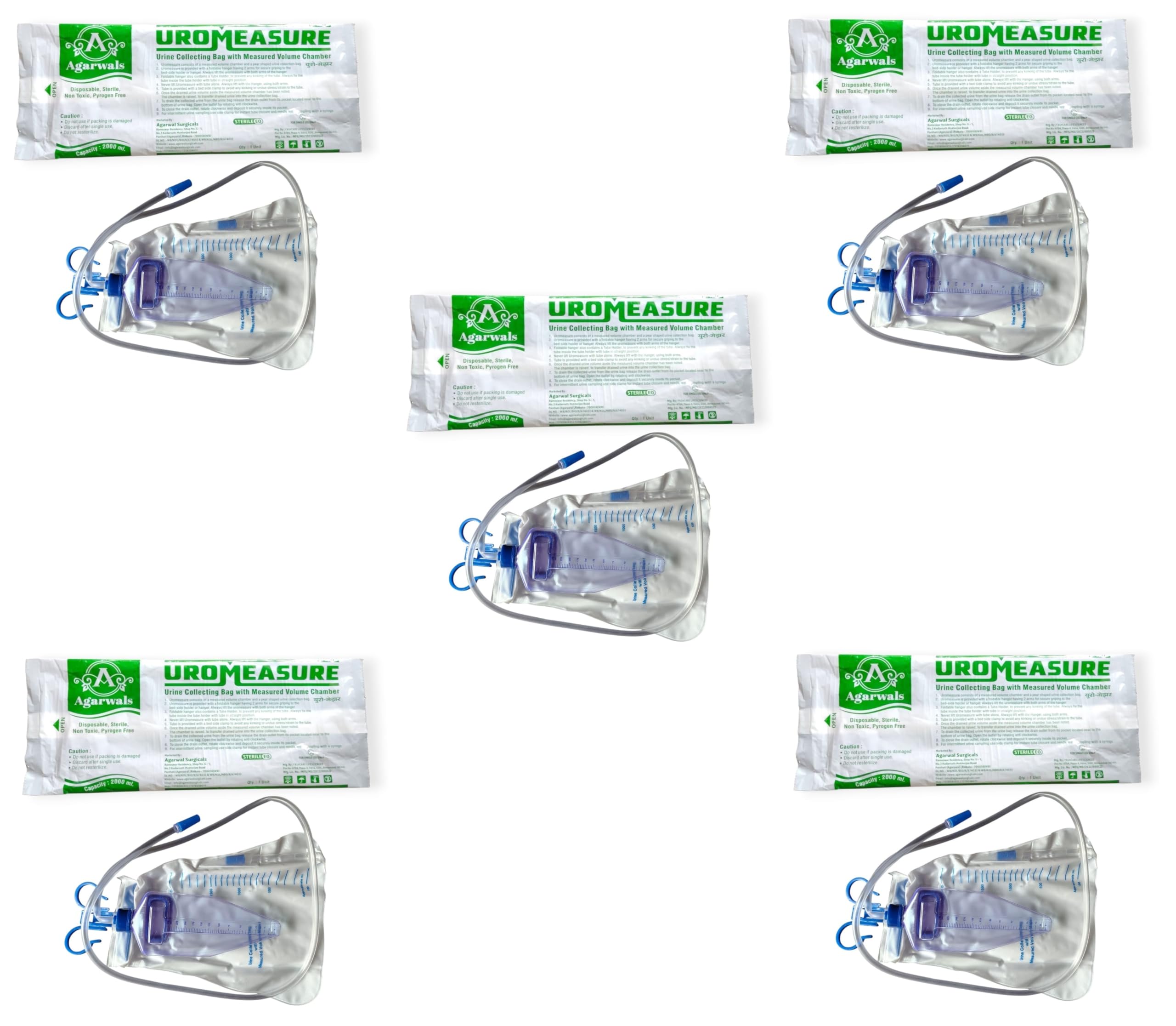 Agarwals Urometer Urine Collecting Bag with Measured Volume Chamber (2000ML) - (Pack of 5)-image-23