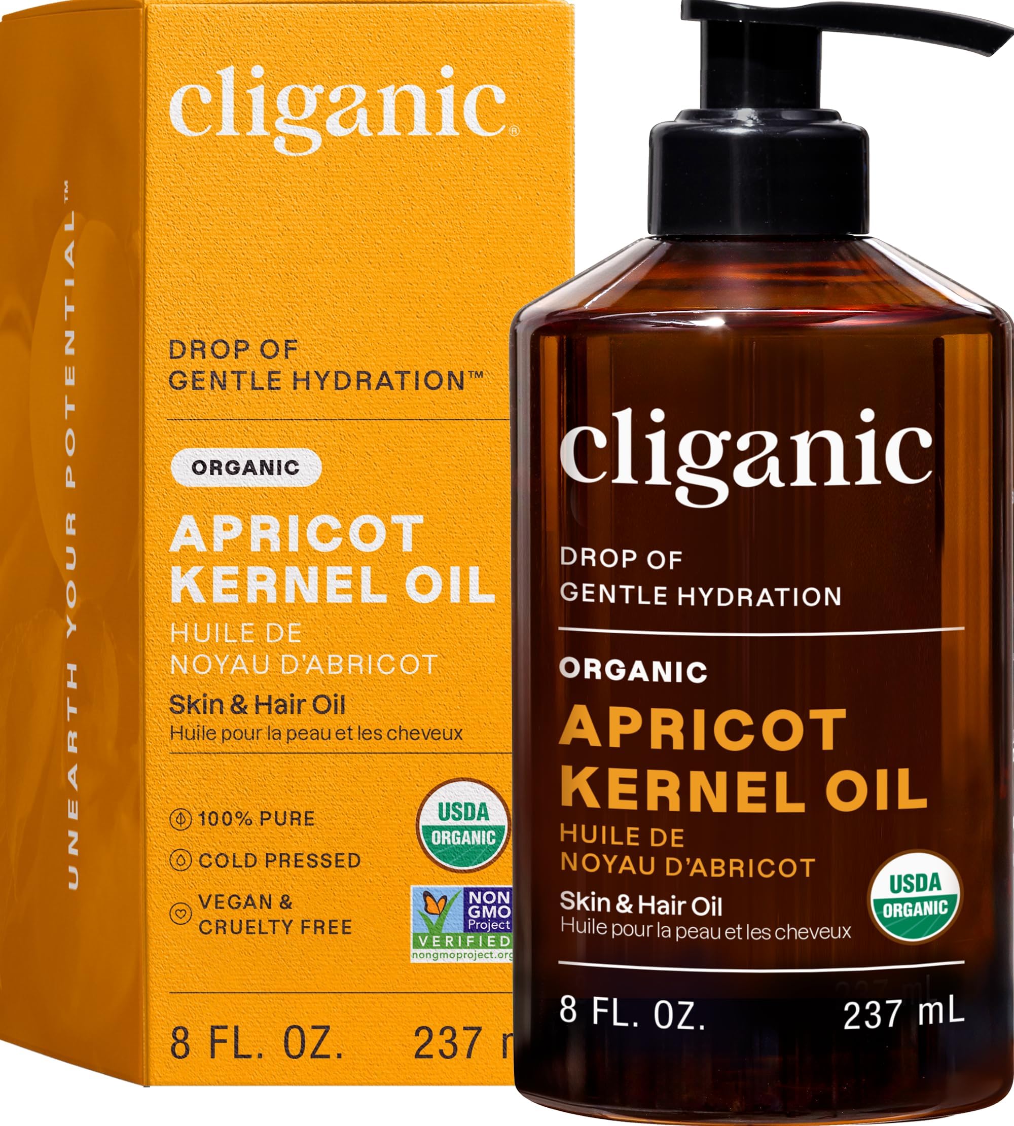 Cliganic Organic Apricot Oil, 100% Pure (8oz) - For Skin, Hair & Face | Natural Cold Pressed Unrefined