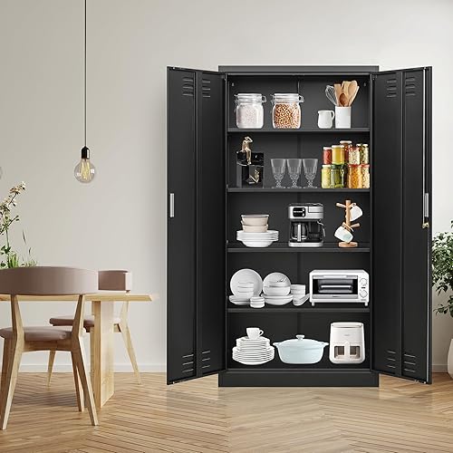 Miniatura 6 de Gabinete de almacenamiento de metal, gabinetes de bloqueo de 71 pulgadas con puertas y estantes ajustables para garaje, oficina, hogar, almacén,