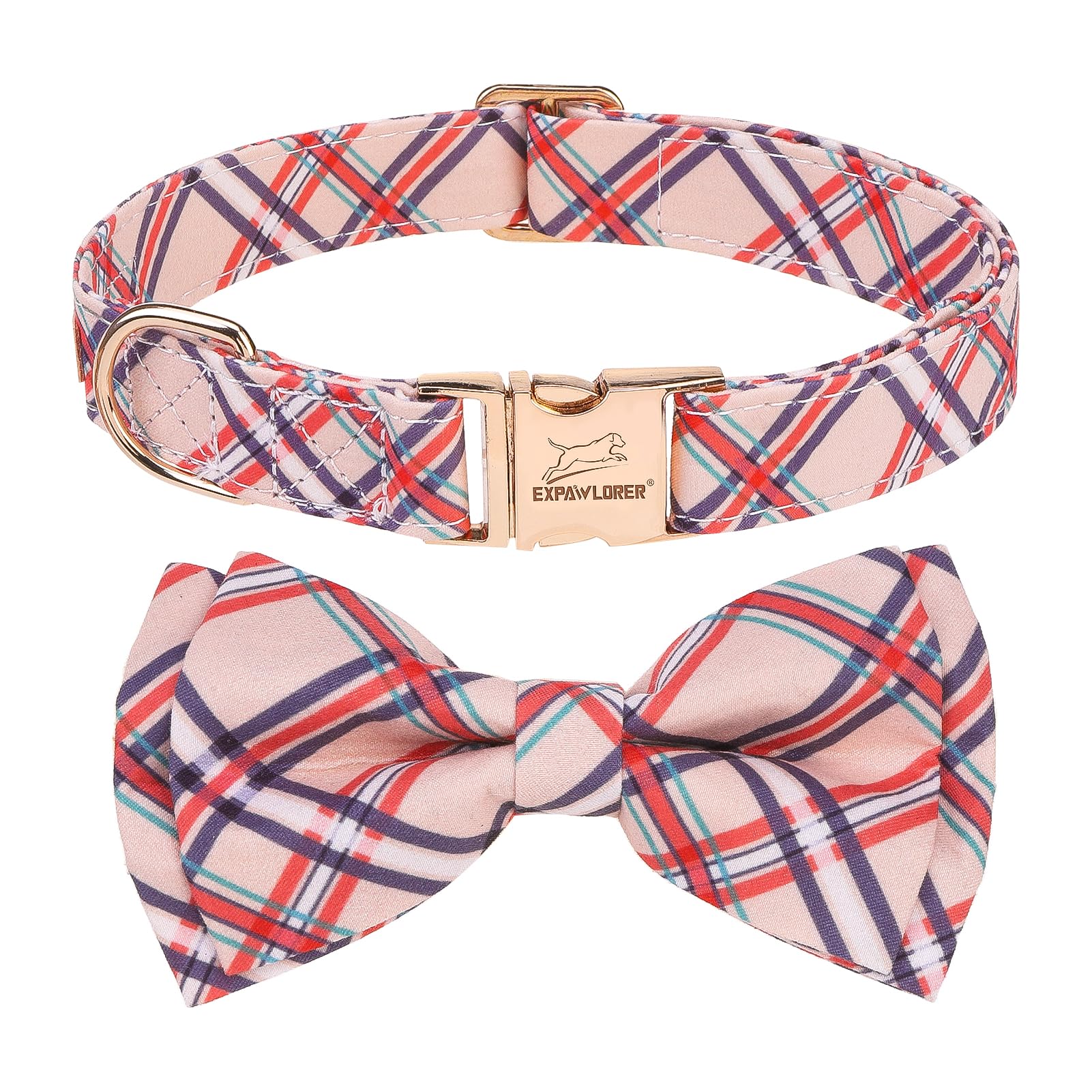 EXPAWLORER Cute Dog Collar, Floral Summer Pet Collars with Elegant Removable Bow Tie, Durable Quick Release Metal Buckle