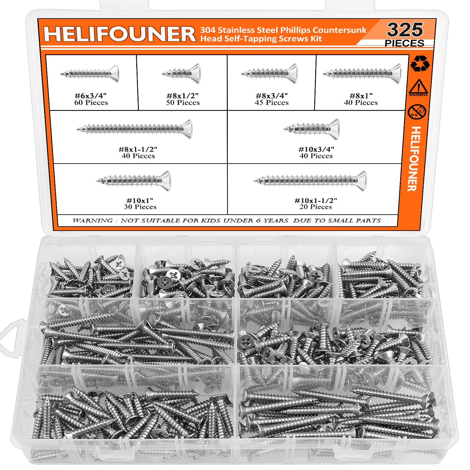 Stainless Steel Wood Screws - 240 Piece Set -16