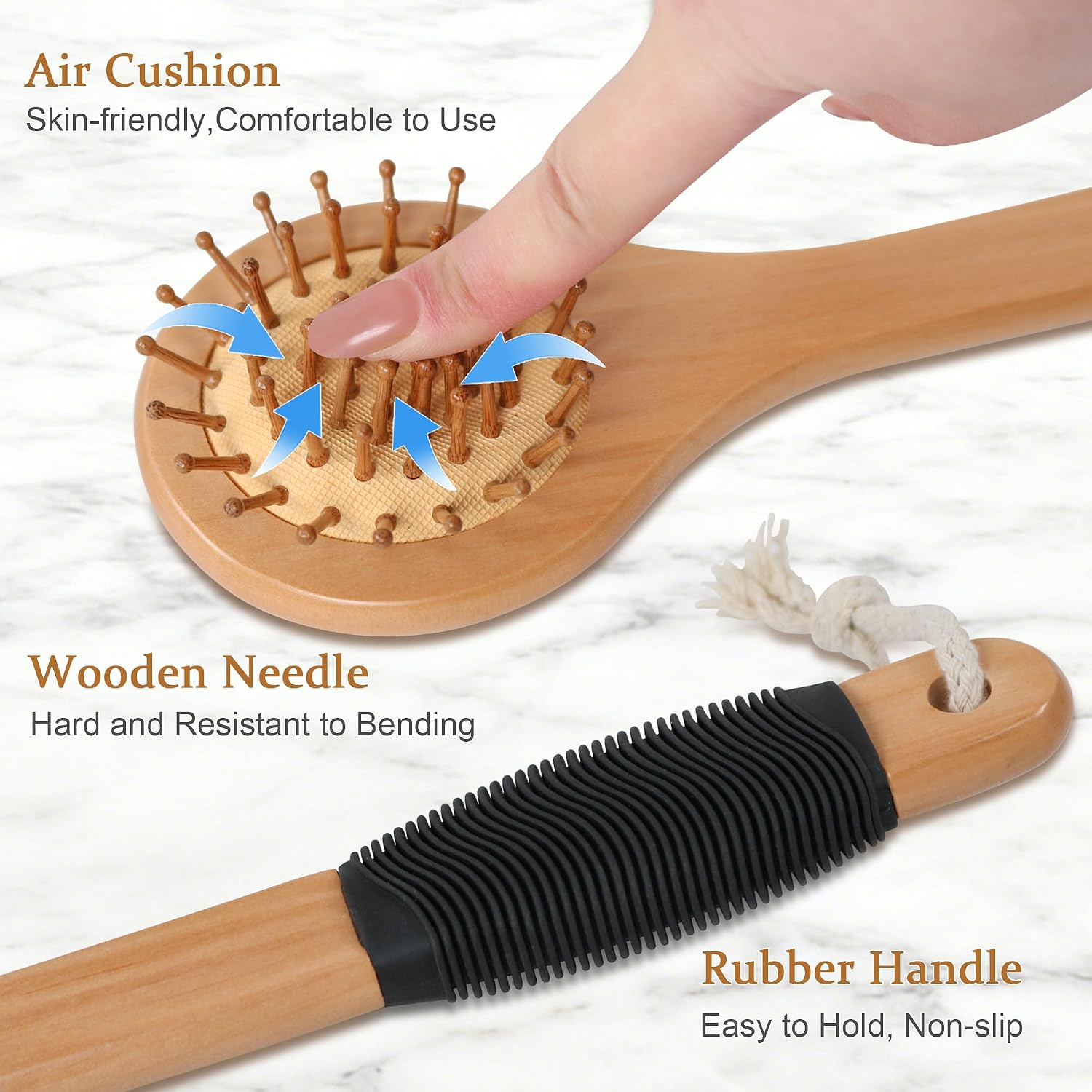 OWIIZI Wooden Back Scratcher 17.3" Long Curved Handle Body Scratchers Brush Larger Skin Scratching Massager Backscratchers for Men Women Adults