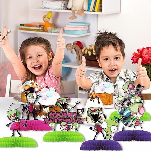 Miniatura 7 de 7 piezas de suministros de fiesta de cumpleaños de invasor, decoración 3D de doble lado para mesa lateral con temática de panal de abeja para