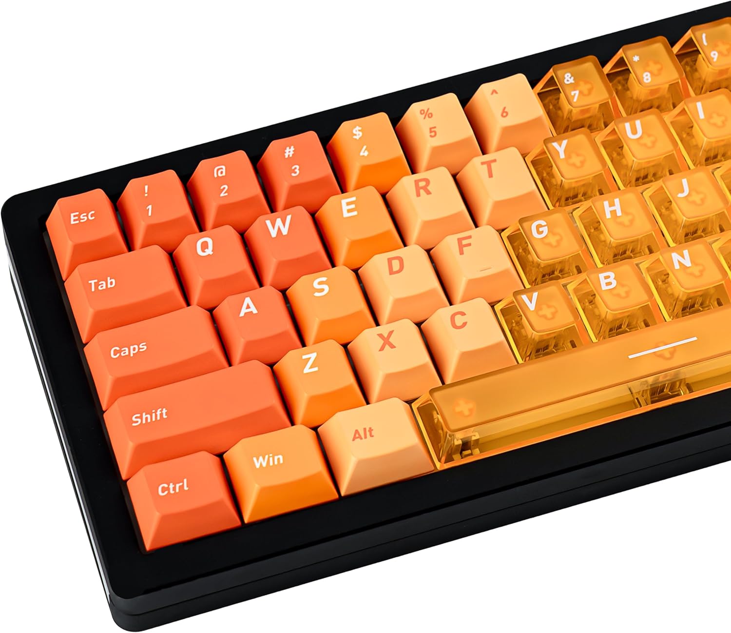 Custom PBT Transparent Keycaps, Minimalist Gradient Orange PC Keycap, Crystal Custom Key Caps 160 Keys Cherry Profile Keycap Set for Cherry Gateron MX Switches Mechanical Keyboard