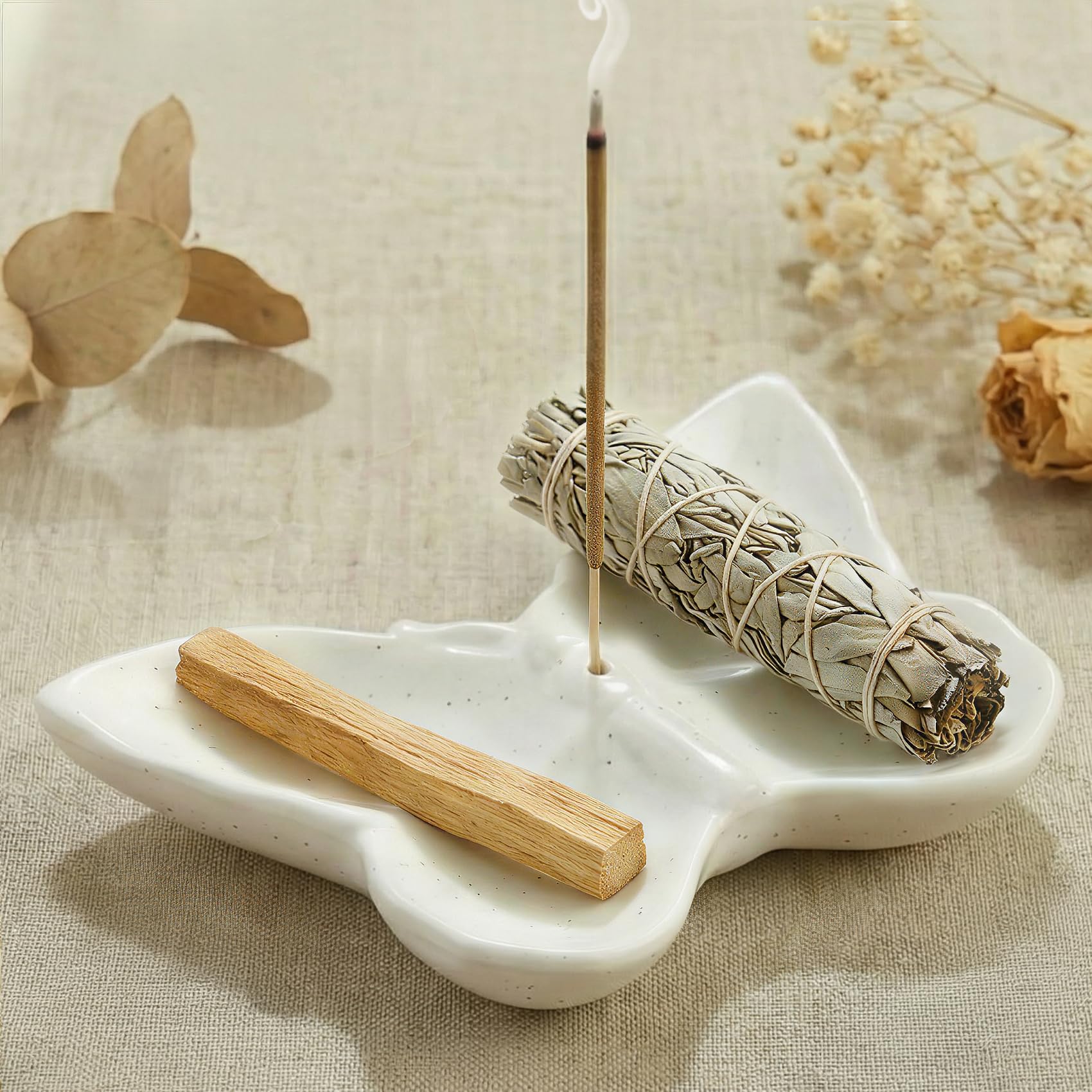 Porta incenso a forma di farfalla, realizzato a mano, in ceramica, per bastoncini di salvia e Palo Santo, bruciatore di incenso per zen, yoga, spa, meditazione, decorazione per la casa, regali