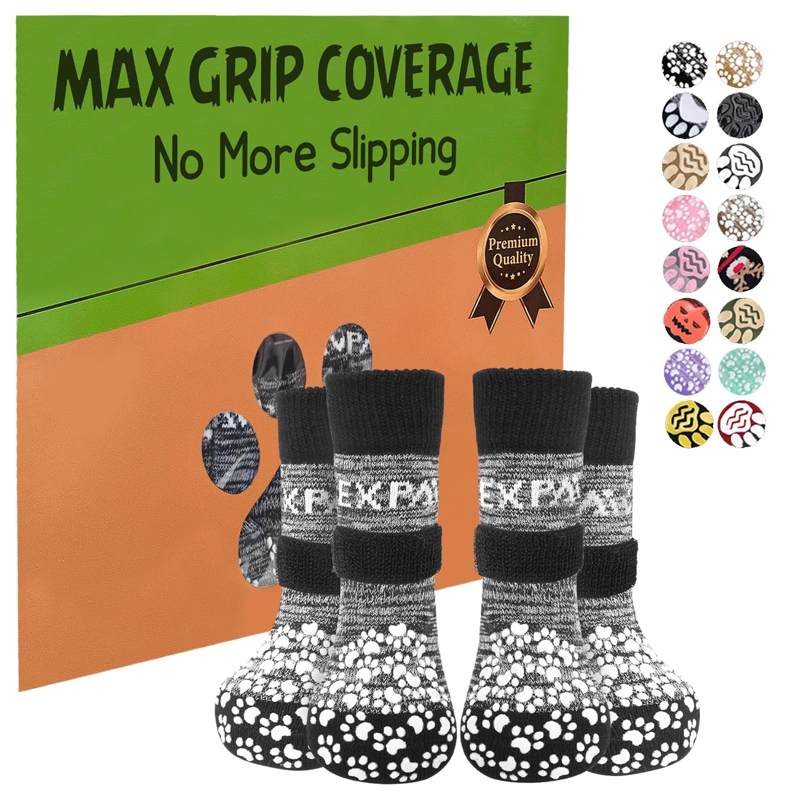 EXPAWLORER 3 Pairs Anti-slip Dog Socks Paws Stop Licking, Dog Paw Protector with Grips Double-sided Strong Traction, Adjustable Boots Shoes for Senior Dogs Hard Floor Indoor Outdoor Walk, Grey 2XL