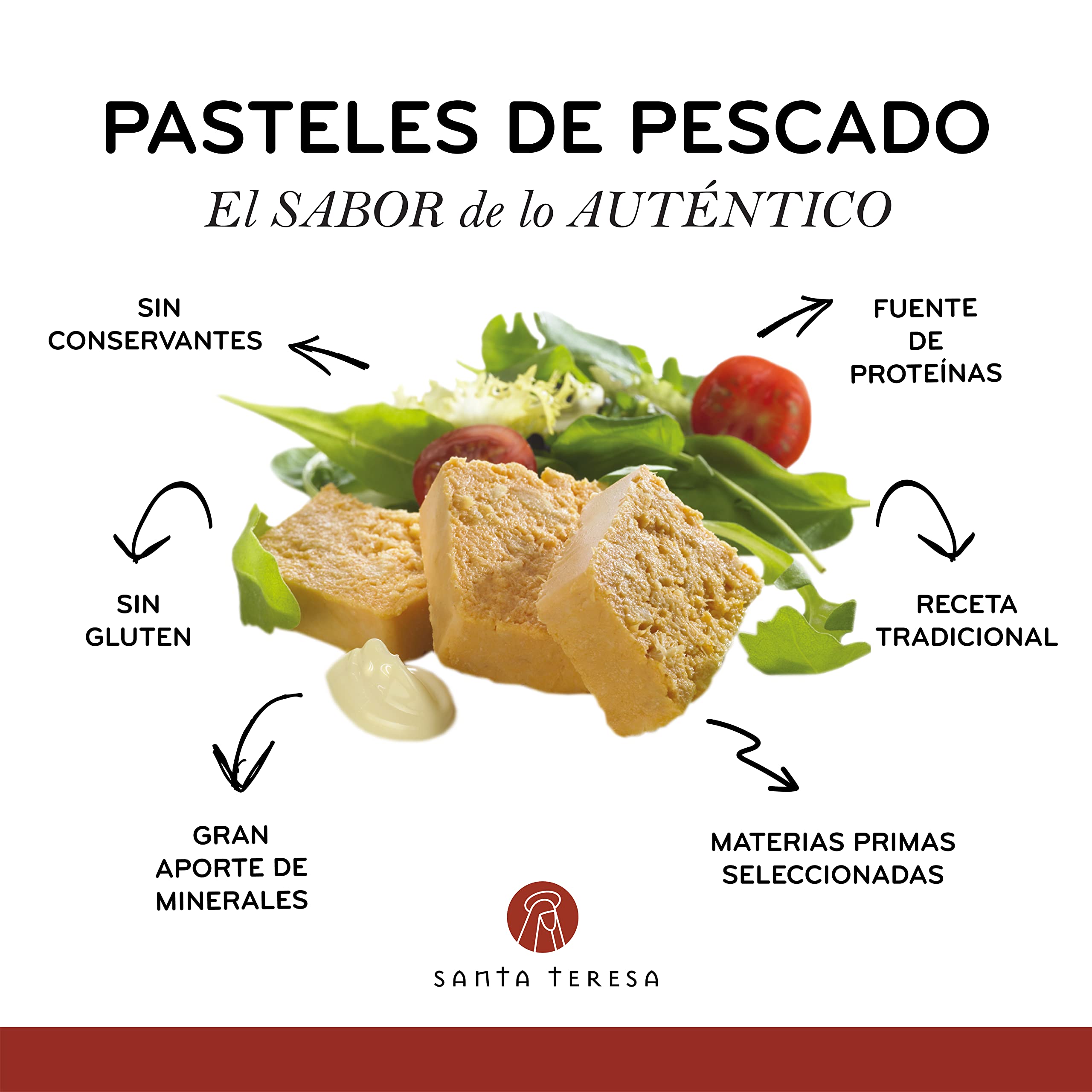 Santa Teresa - Pastel De Pescado de Roca - 100% Natural, Elaborado Artesanalmente Sin Aditivos, Sin Conservantes Y Sin Gluten - 360 Gramos