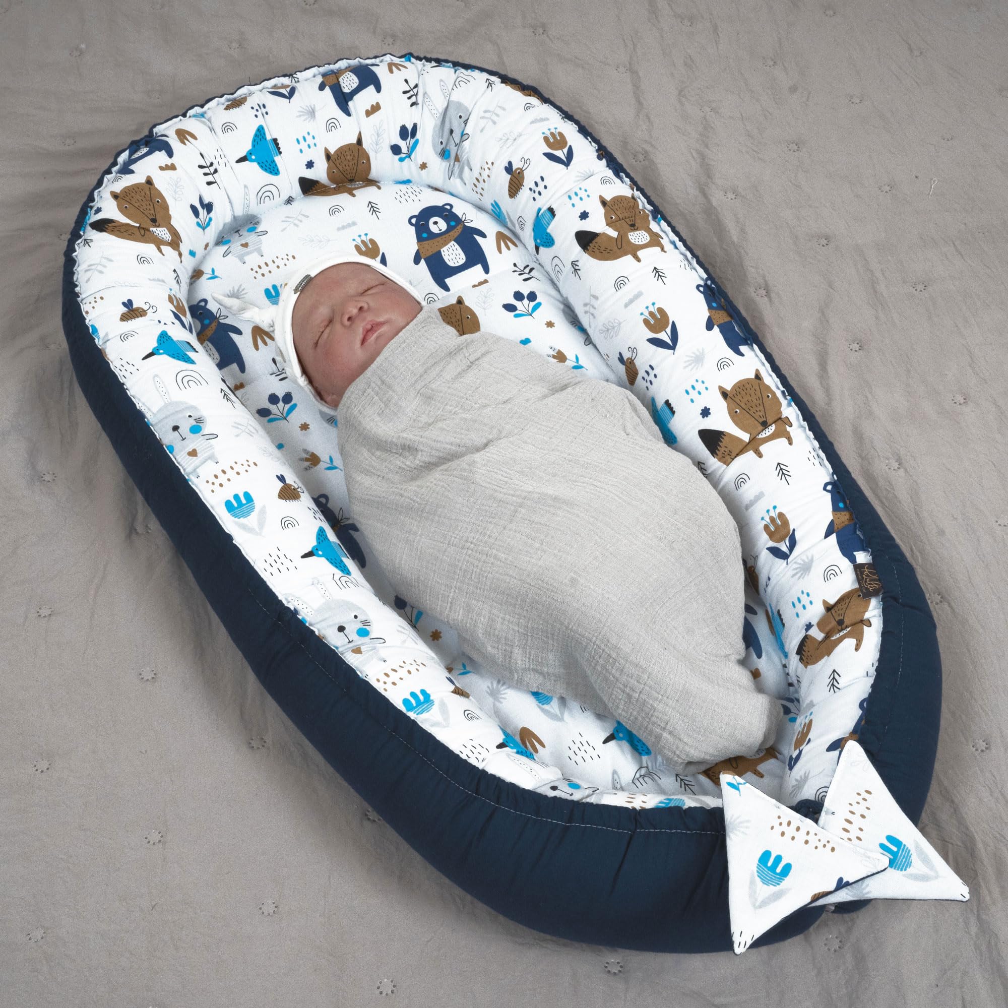 PaLulli Nido de peluche de 2 caras, nido para bebé, nido de viaje, cambiador de cama, capullo para cuna de bebé, 100% algodón Oeko Tex (oso azul)