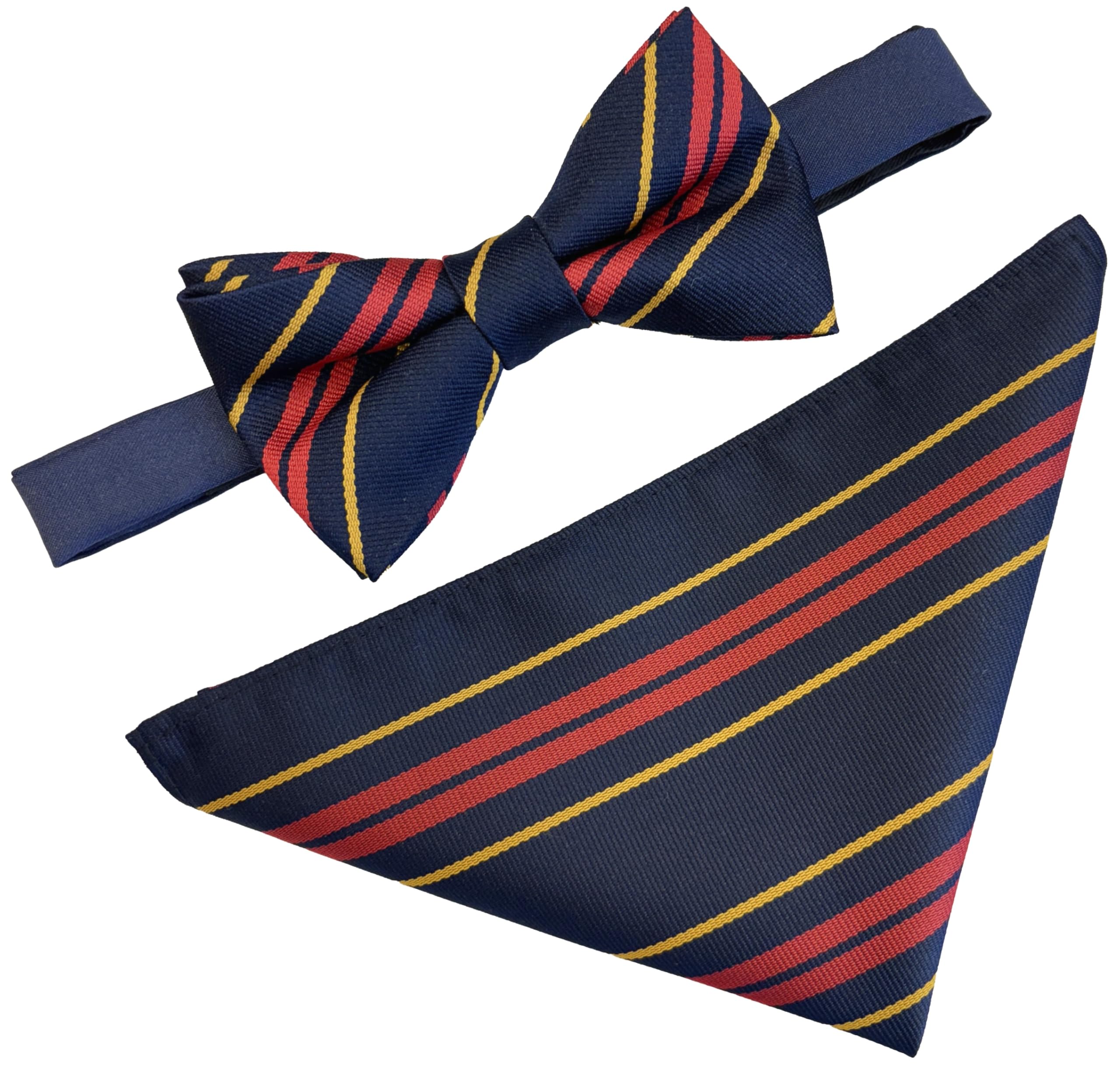 Great British Tie Club Men's Navy Blue, Red, Gold Royal Logistic Corps Regital Bow Tie & Hanky Set