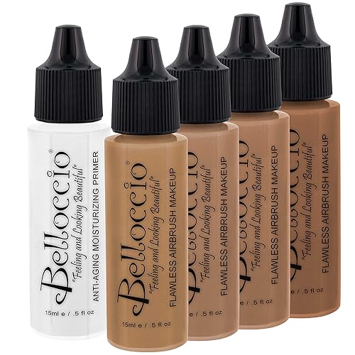 Belloccio Juego de base de sombra de color tostado, maquillaje cosmético profesional con aerógrafo en botellas de 1/2 oz