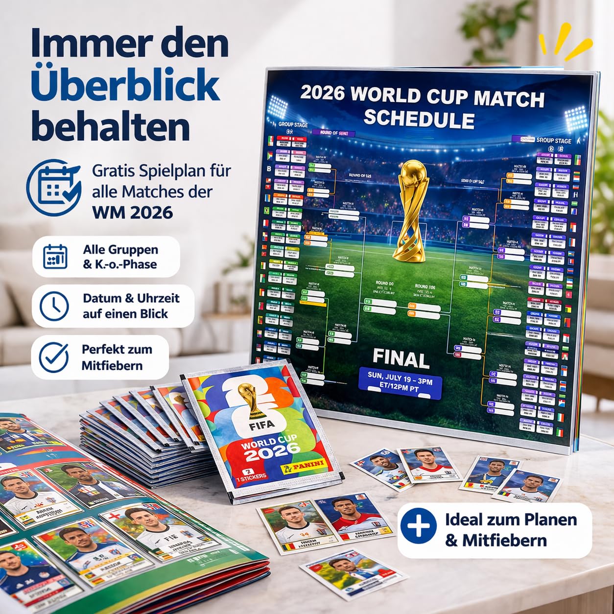 Set Starter XXL – Figurine Panini Coppa del Mondo 2026 con 1 Album & Figurine – 1 Calendario Partite Coppa del Mondo 2026 & 3 Braccialetti Germania (1 Confezione/Set 13 Pezzi) Bundle privata