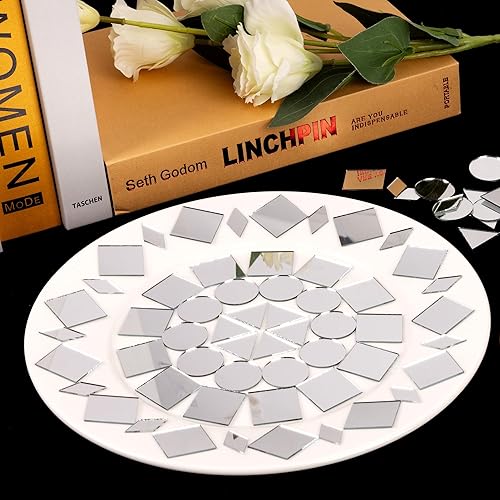 Miniatura 7 de PP OPOUNT 300 piezas de azulejos de mosaico de espejo, triángulos, cuadrados, redondos, rombos, sexangle, mini azulejos de espejo en forma de gota,