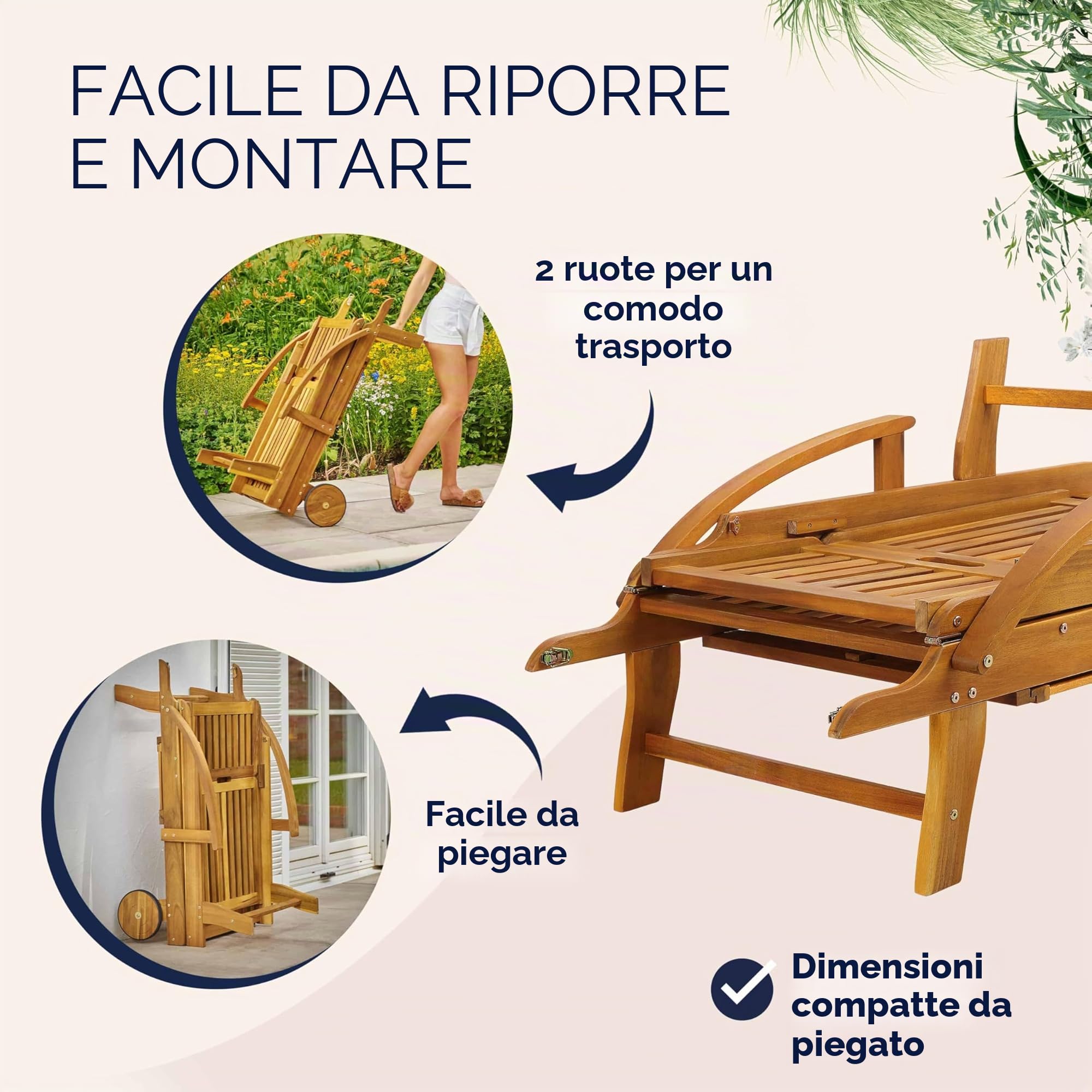Casaria Sdraio Lettino Prendisole in Legno Acacia 196x69x85 cm | con Tavolino Estraibile, Poggiapiedi, Sedia Lettini, Sdraie da Giardino Terrazza Esterno, Sauna