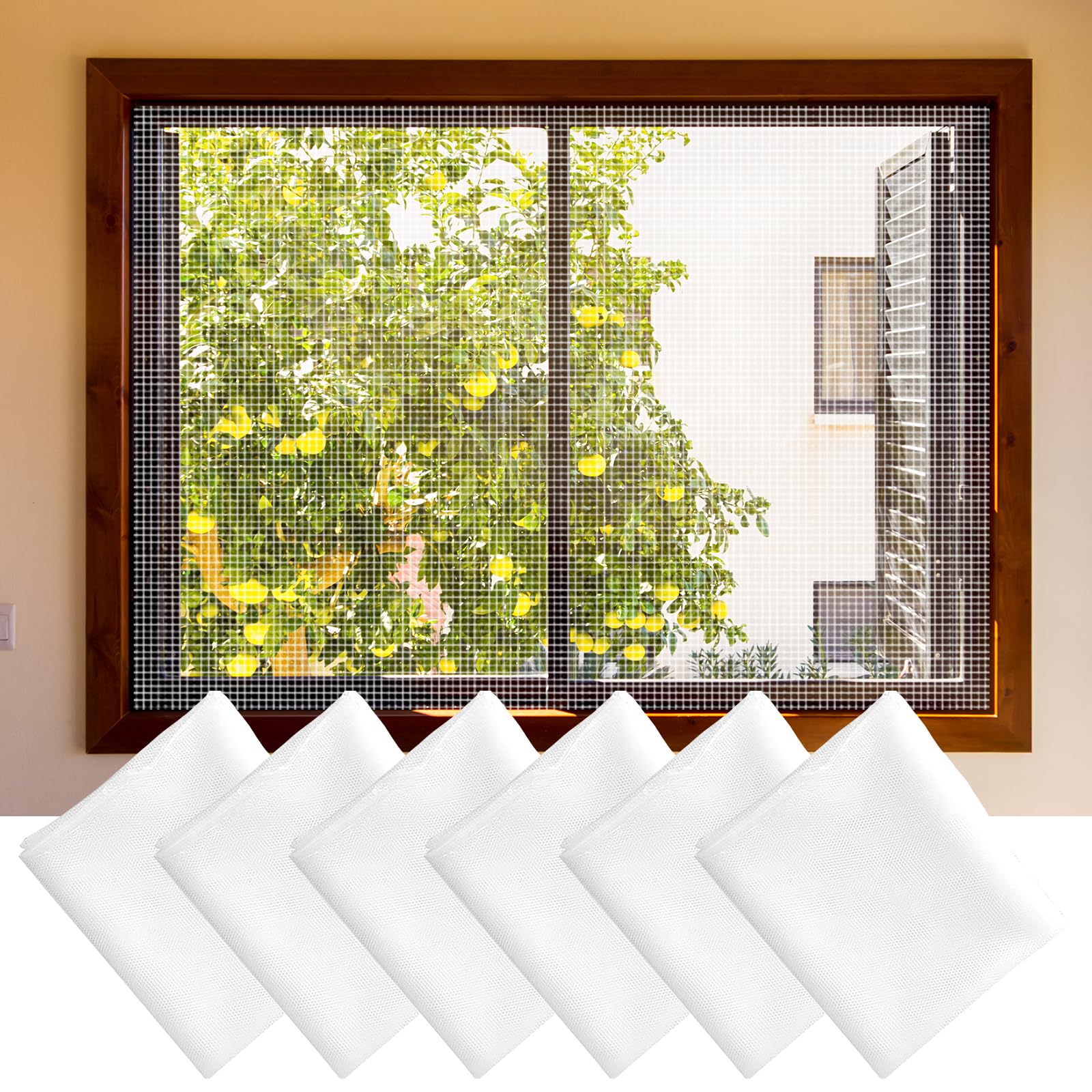 6 PCS Fly Screens For Windows,130cm x 150cm DIY Window Netting for Insects, Window Bug Screen Mosquito & Bug Protection