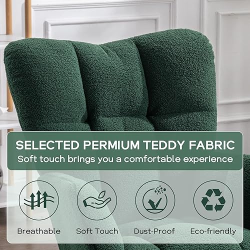 Miniatura 5 de Sudwesto Silla mecedora moderna para cuarto de bebé, silla deslizadora tapizada con respaldo alto, sillón de acento mecedor con patas de madera