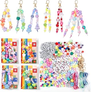 BotleFlow 618 Pcs Bead Keychain Kit Acrylic Heart Star Flower Letter Alphabet Bag Beads Key Chain Supplies for DIY Jewelry Making, Bag Accessories and Crafts for Women