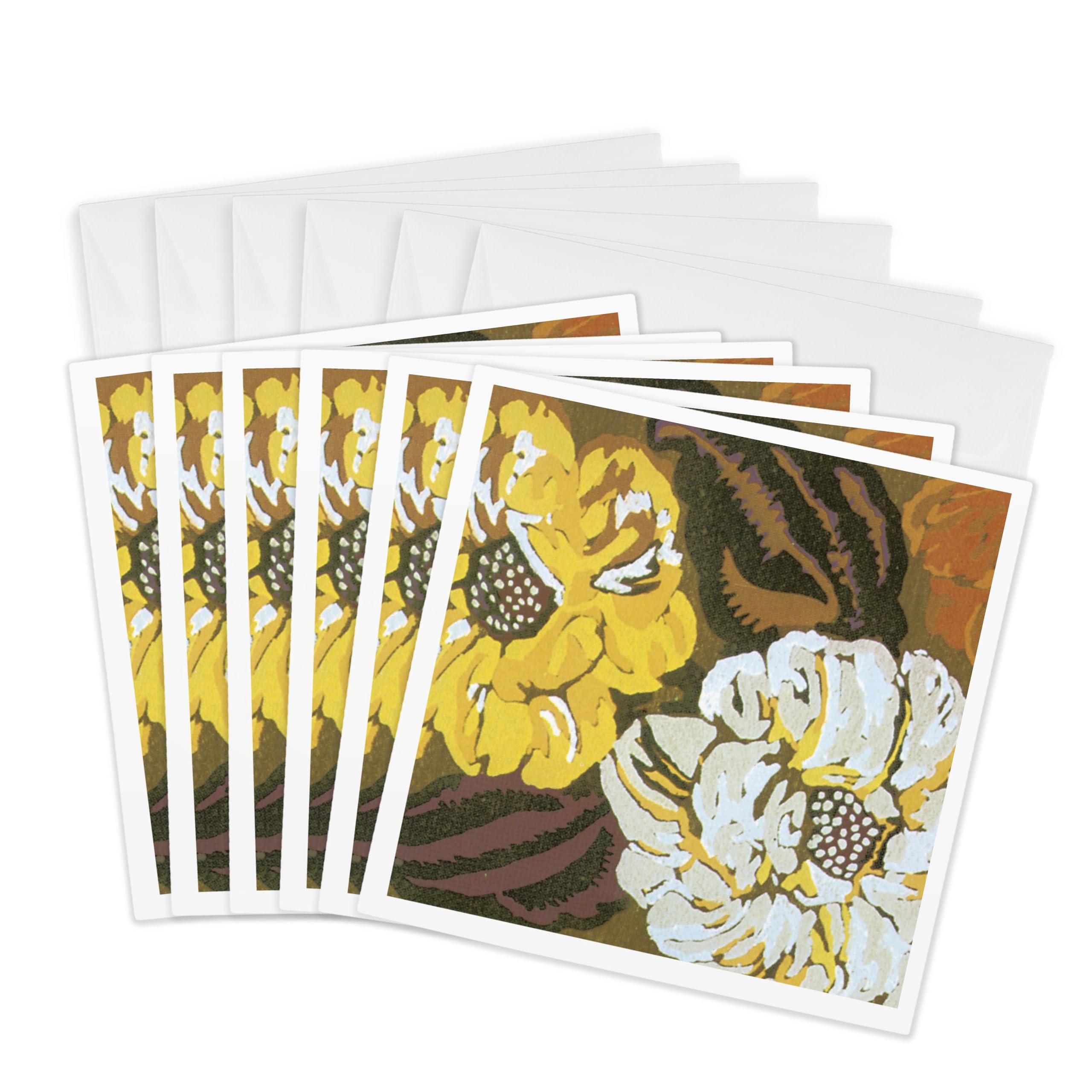 3Drose Gold and White Flowers - Greeting Cards, 6 by 6-inches, Set of 6 (gc_26044_1)