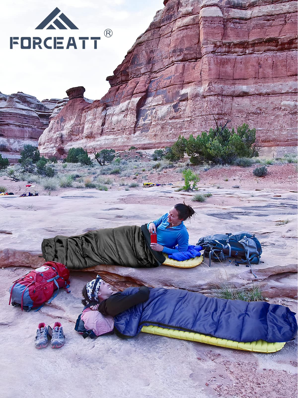 Forceatt Saco de Dormir -7°C~20°C 4 Estaciones(210x80CM/1.8KG~2.4KG) Saco de Dormir Compacto para Adultos, Saco de Dormir Invierno a Prueba de Agua y Desgarros,Lgrande para Camping y Senderismo.