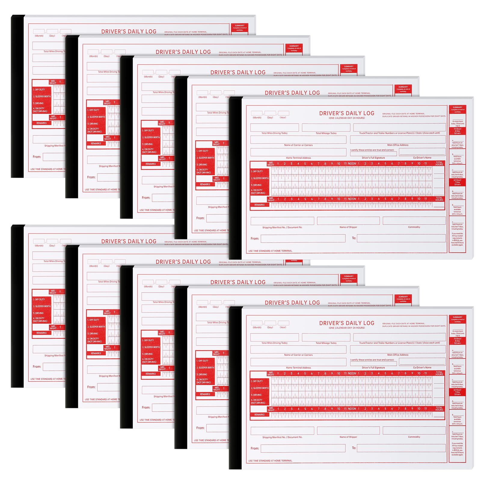 10 Pack 2026 New Driver Daily Log Book 8.5" x 5.5" Log Book with Detailed Driver Vehicle Inspection Report Recap for Truck, 2-Ply Carbonless (Typical)
