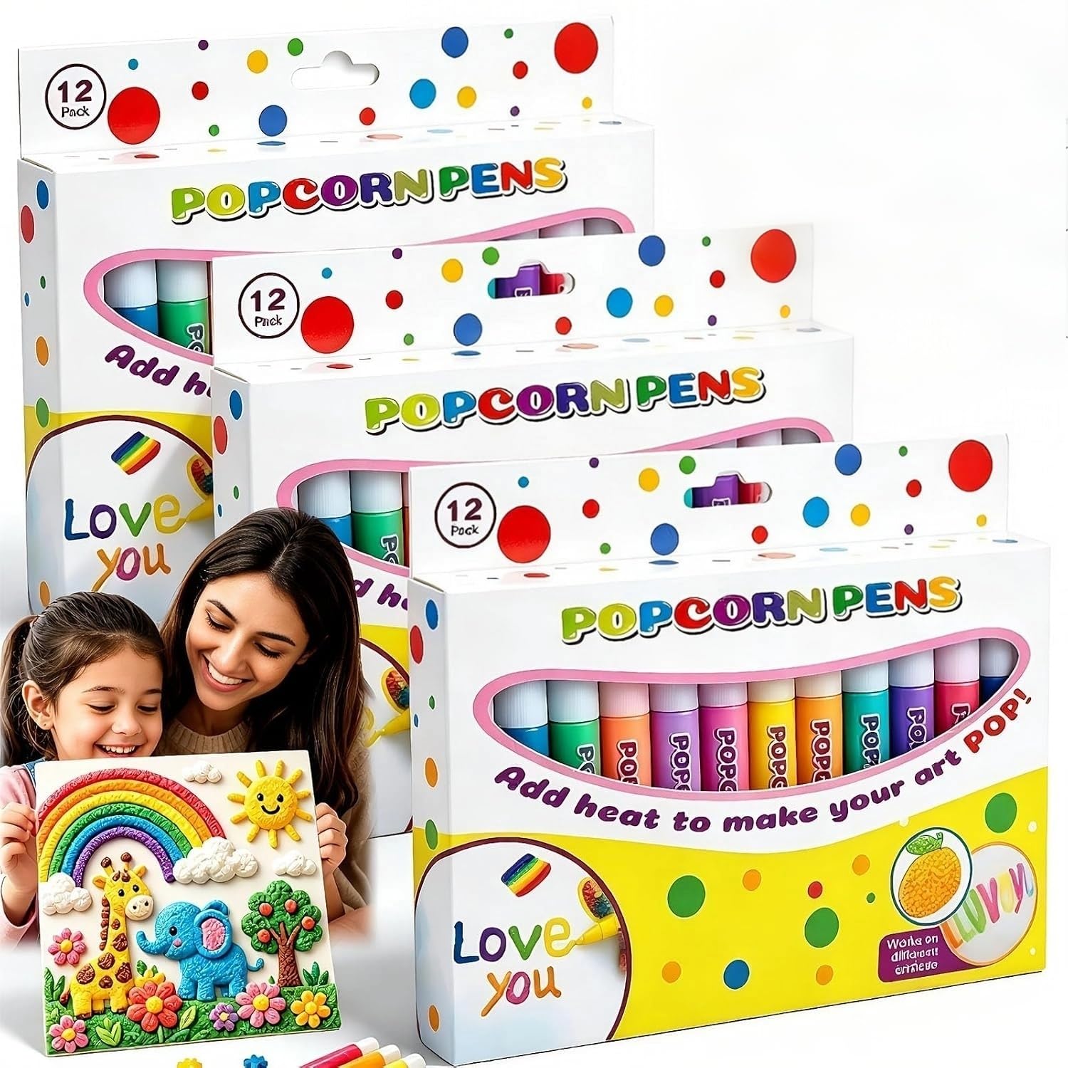 Puffy Popcorn Pens 3D Relief Art Pens for Greeting Cards (12PCS-3BOX) — image 1