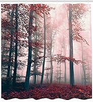 Vista 2 de Cortina de ducha de tela y poliéster con estampa digital de árboles de bambú. Lavable a máquina
