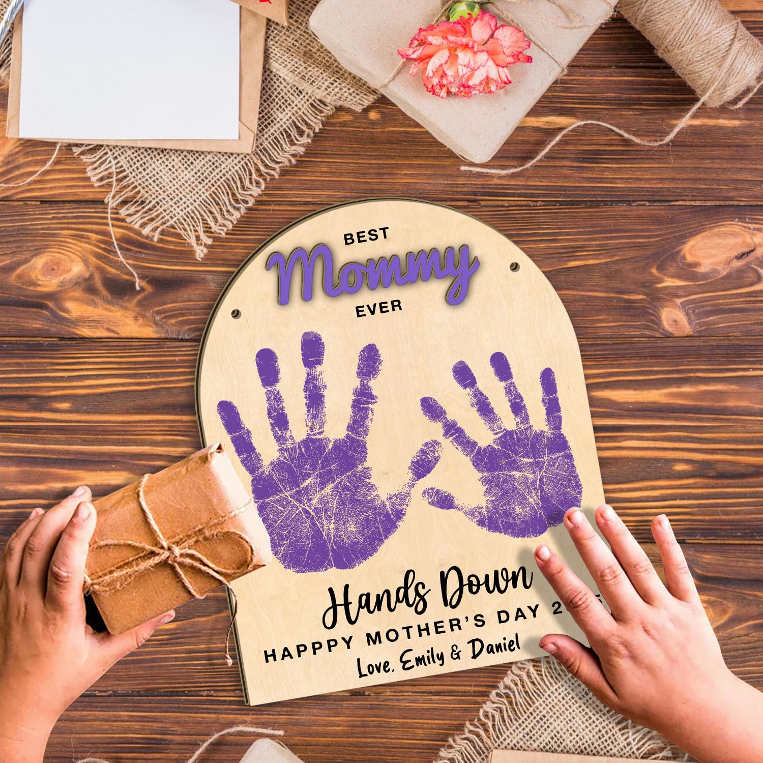 Gifts for Mom from Daughter Son - Mothers Day Christmas Valentines Day Birthday Gifts for Mom - Handprint Arts for Moms - Best Mother Ever Hands Down Presents - Presents for Mommy from Toddlers Purple