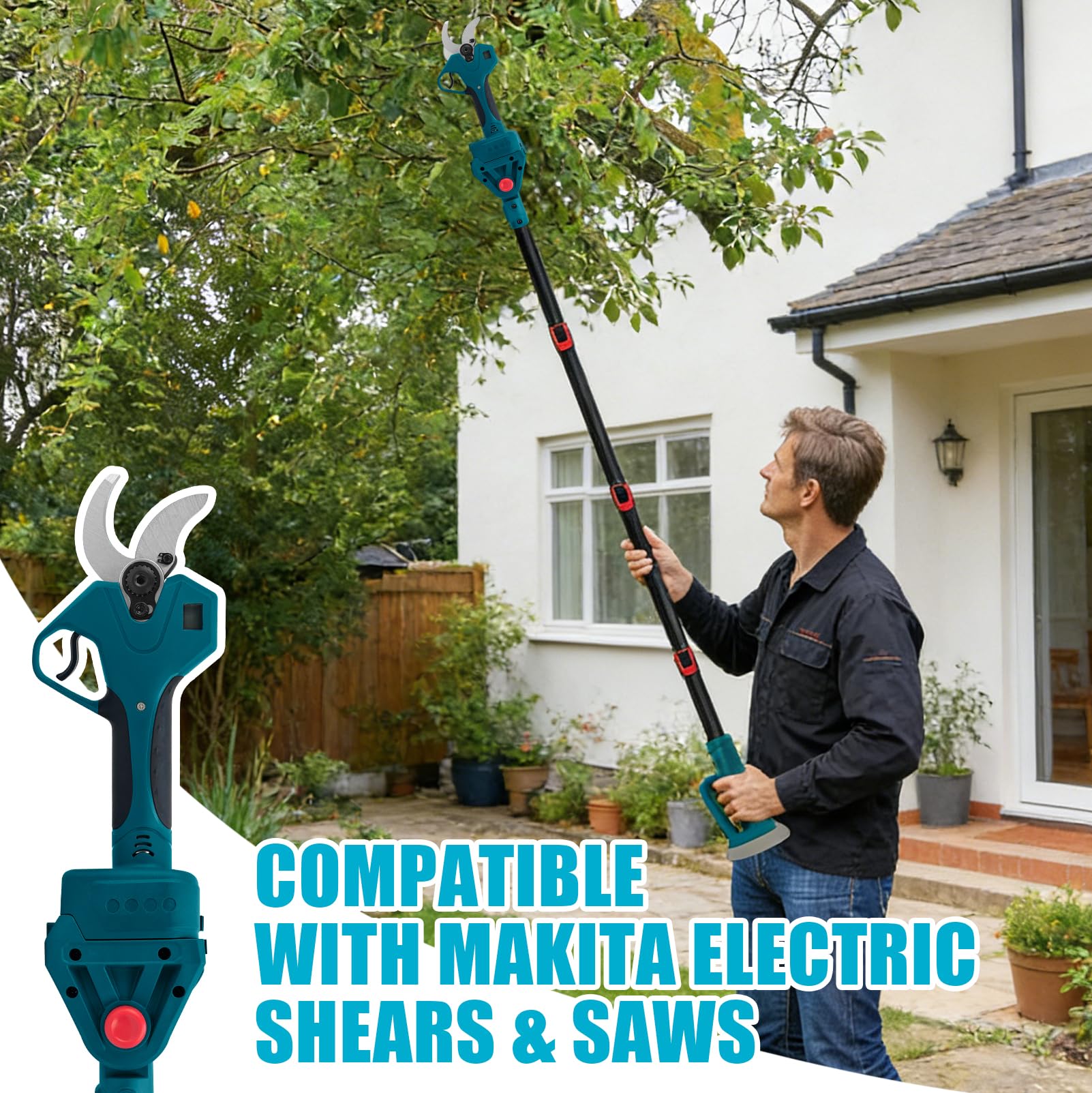 Barra telescópica para podadoras y sierras eléctricas | tijeras podar telescópicas, 4 piezas de extensión de jardín de 2m, accesorio de corte alto ajustable, compatible con Makita