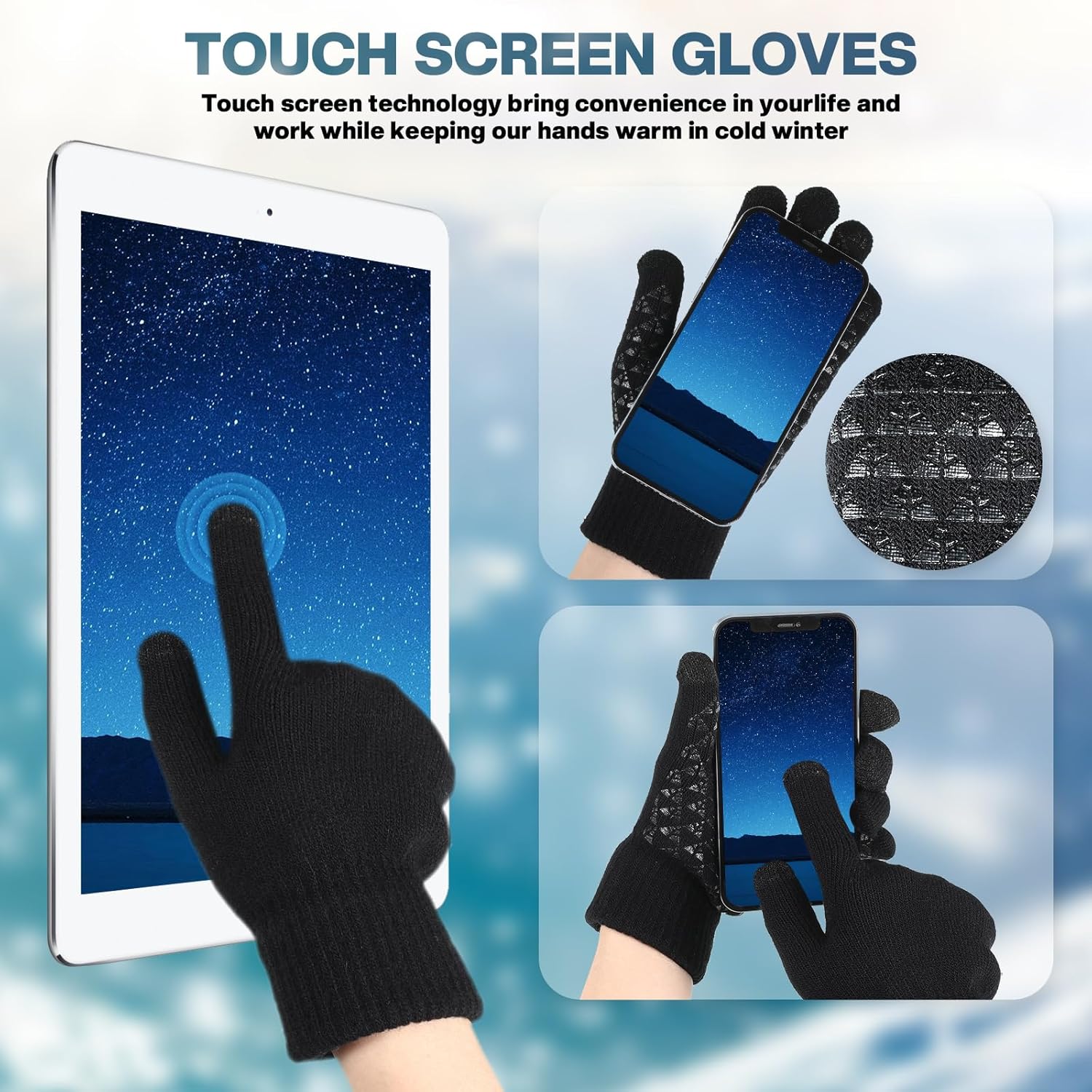 SATINIOR 6 PCS Winter Warm Beanie Hat Fleece Cap and Touchscreen Thermal Anti-Slip Gloves - Image 4