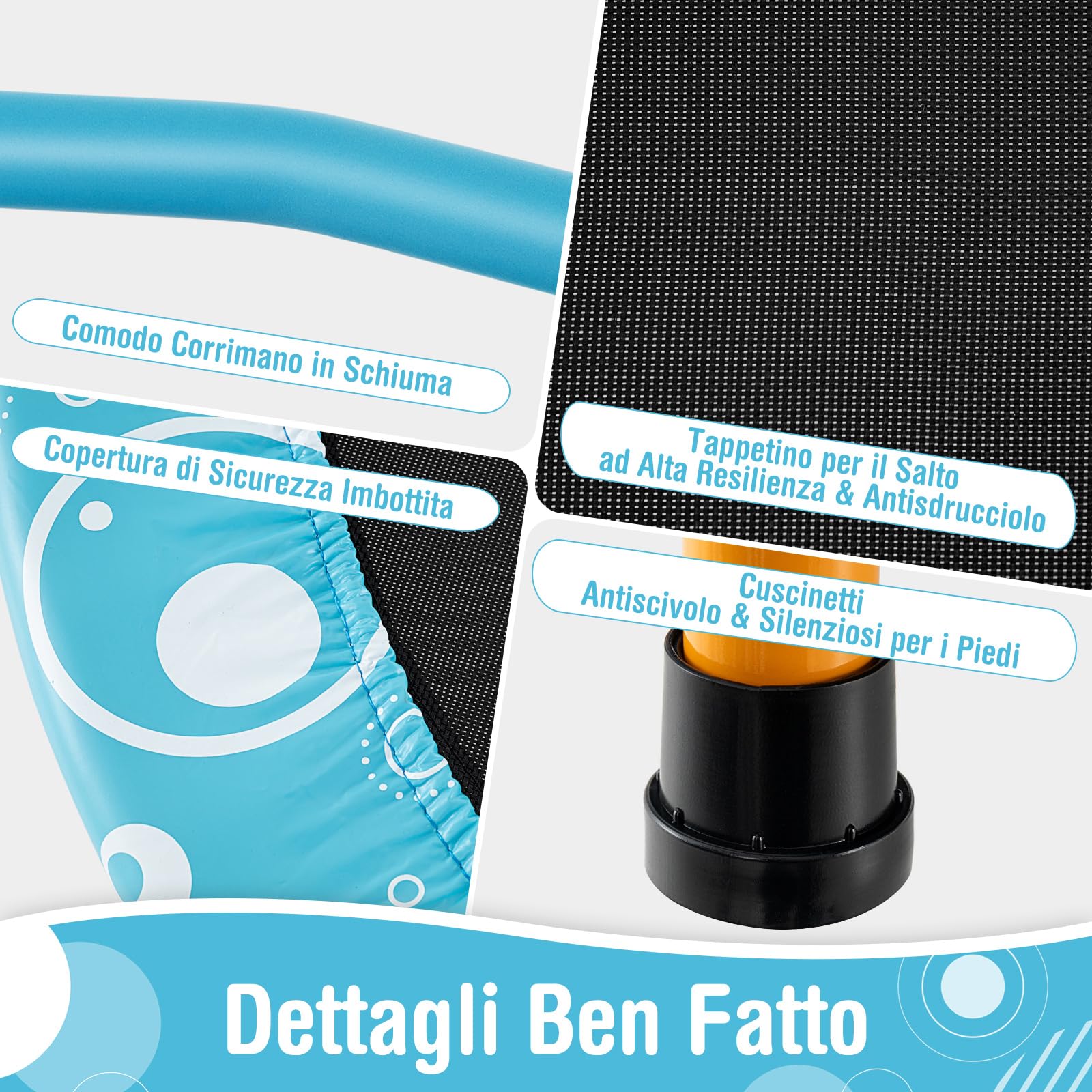 COSTWAY Trampolino Elastico per Bambini, Tappeto Elastico Pieghevole per Bambini con Copertura, Cuscinetti Antiscivolo e Maniglia, Ideale per Interno ed Esterno, Carico Massimo 150 kg