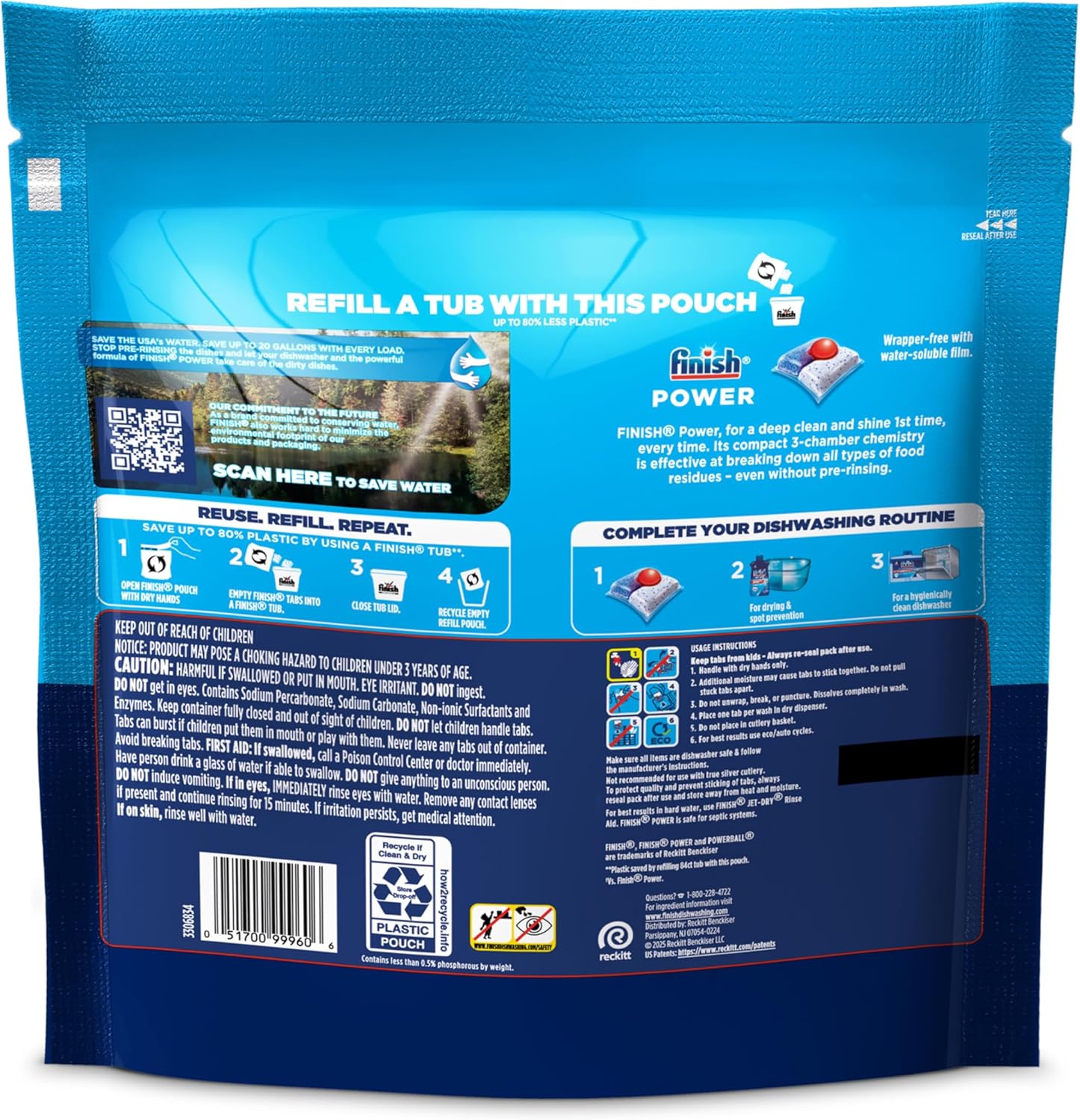 Finish Power Dishwasher Pod, No Pre-Rinse Dishwasher Detergent, Dishwasher Tabs For Deep Clean & Shine with Degreasing Power, 94 Count