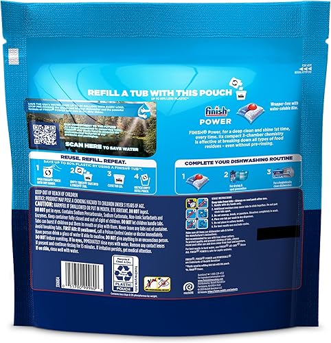 Miniatura 15 de Finish Power Cápsulas para lavavajillas, jabón detergente para lavavajillas sin enjuague previo para limpieza profunda y brillo con poder