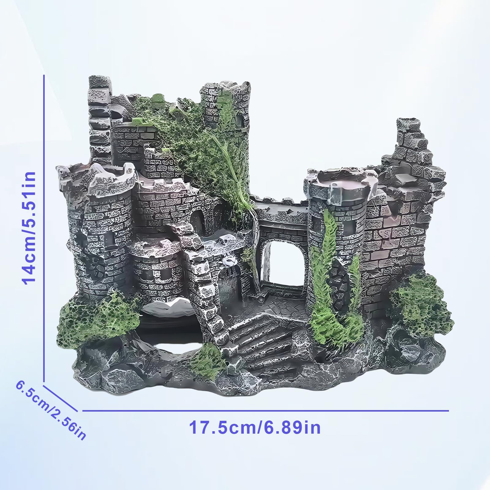 Grande décoration pour aquarium : ornements en résine, décorations de château en ruine classique, accessoires pour aquarium, paysage en polyrésine pour poissons, crevettes, tortues (château)