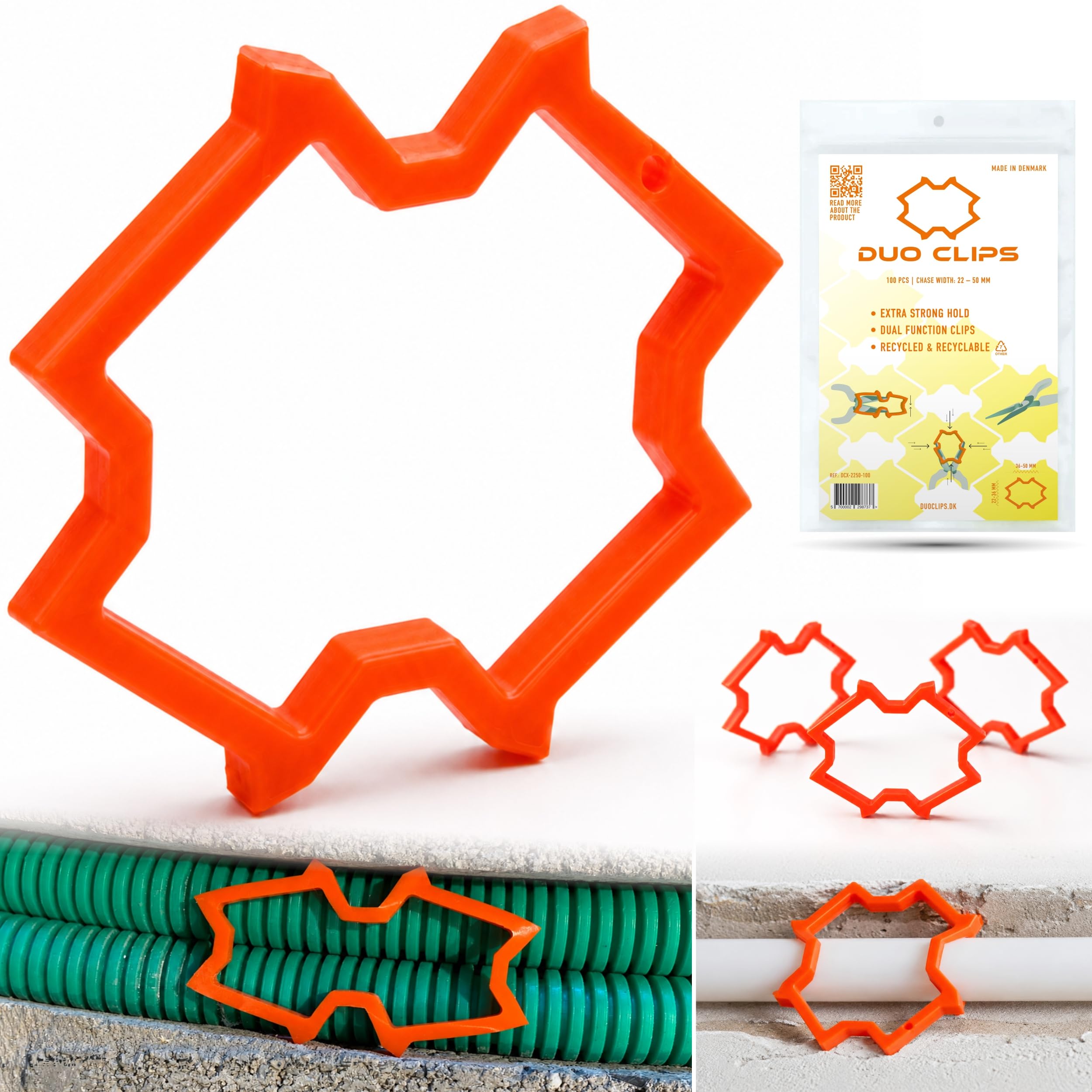 100 x DUO CLIPS Extra Strong 22-50 mm Uchwyt na Kabel Wielokrotnego Użytku uniwersalny kołek oczkowy | klips do kabli w bruzdach, do przewodów i rur PEX