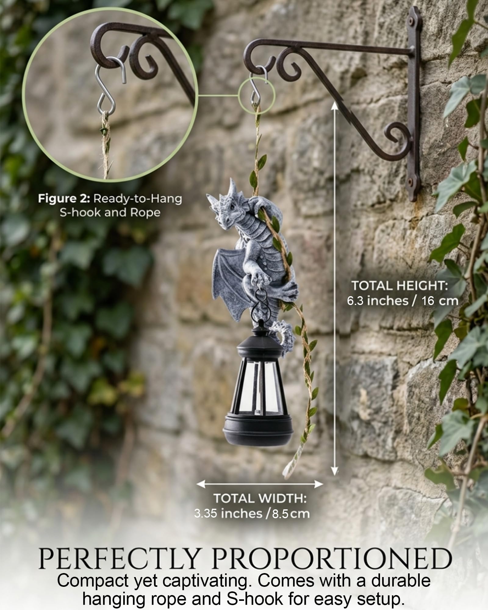 Nacome Statue solari da esterno a forma di drago per giardino: sculture di arrampicata da appendere all'esterno con lanterna decorazione per cortile, veranda, balcone, regalo di compleanno per nonna