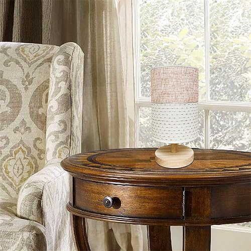 Miniatura 6 de AFORTLO Lámpara de escritorio de mesa, mesa de noche decorativa bohemia de tela pequeña, lámpara de base de madera maciza para dormitorio, sala de