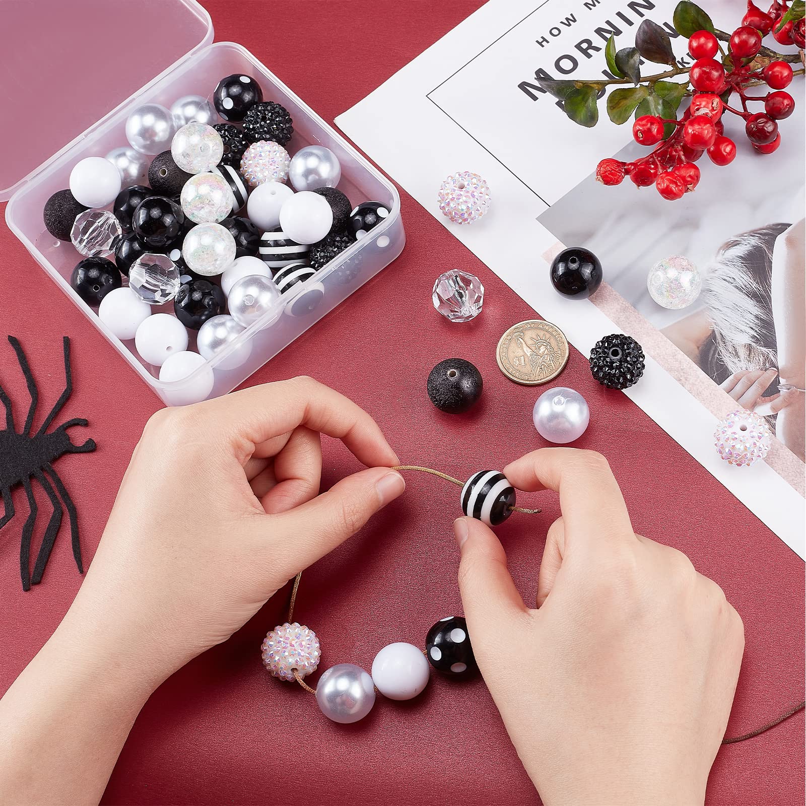 PH PandaHall 20mm Bubblegum Beads – 50pcs Red & Black Acrylic Chunk Beads For Jewelry Making & Crafts - View #5