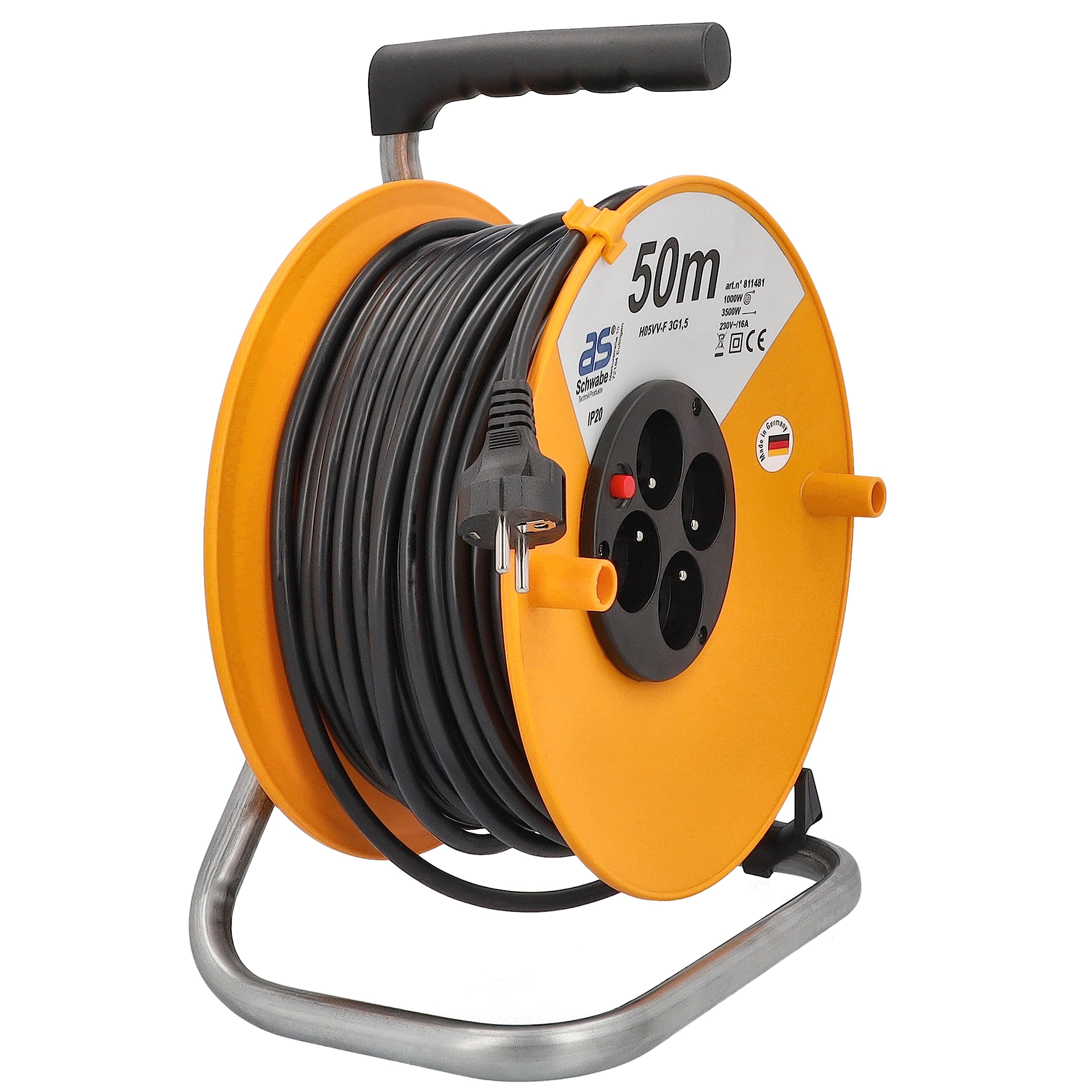 Avvolgicavo EMOS 10m - 4 Prese Schuko, 2300W, Interruttore Termico, Per Interno Grigio/rosso - Foto 6