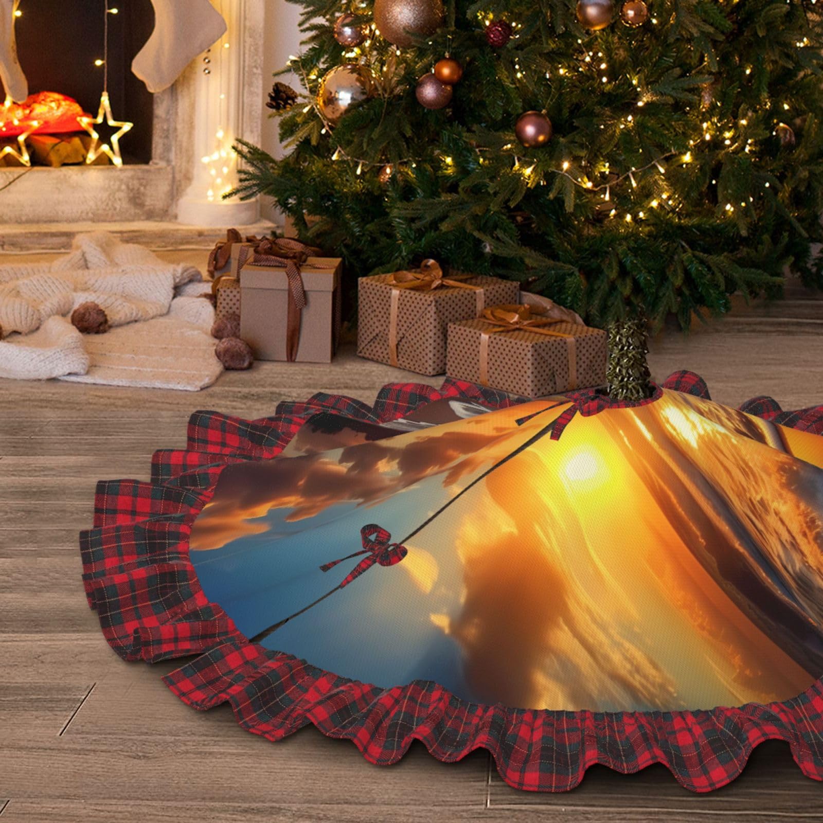 Jupe de sapin de Noël rustique de 122 cm et tapis imperméable