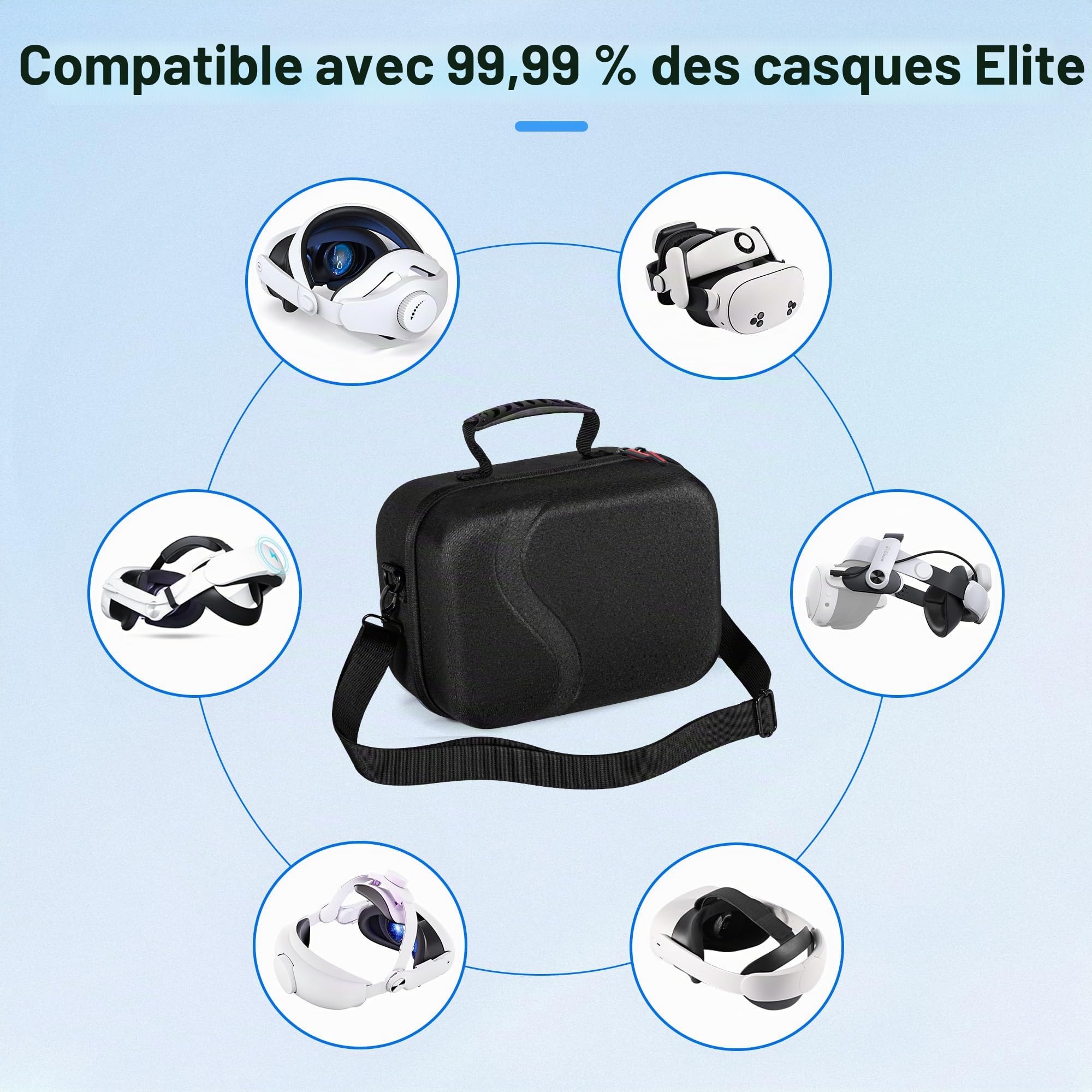 Grand étui de transport pour Meta Quest 3S/3, étui de voyage rigide compatible avec BOBOVR S3 Pro/KIWI Design, sangle de tête de batterie, contrôleur et accessoire, sac rigide portable, noir