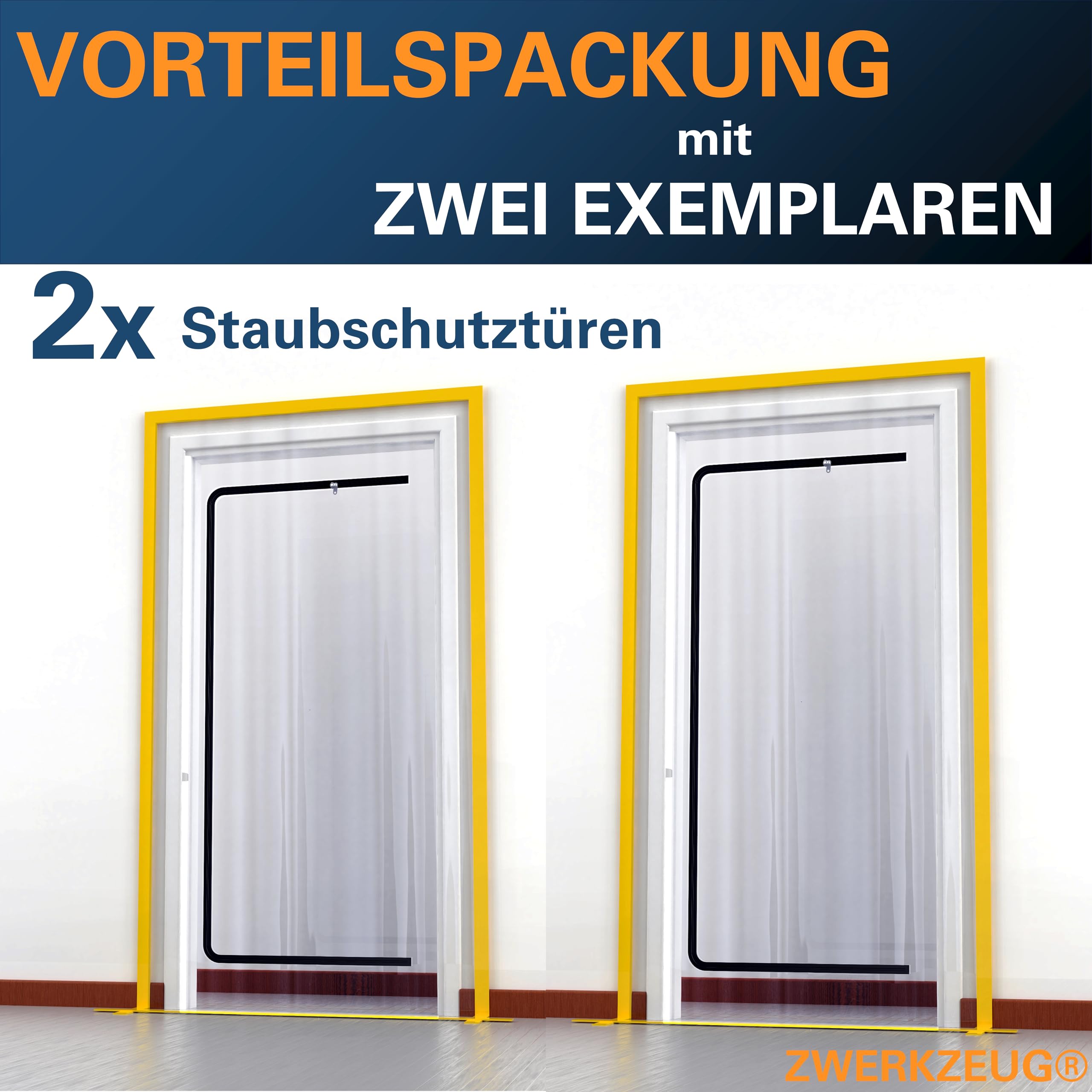 2x ZWERKZEUG® 2x Staubschutztueren mit Reissverschluss 𝟏,𝟐𝟎 𝐱 𝟐,𝟐𝟎 𝐦 extra stark 100 mikron Wasserdicht Anti-Staub Reissverschluss Tür Staubschutzwand Staubtuer