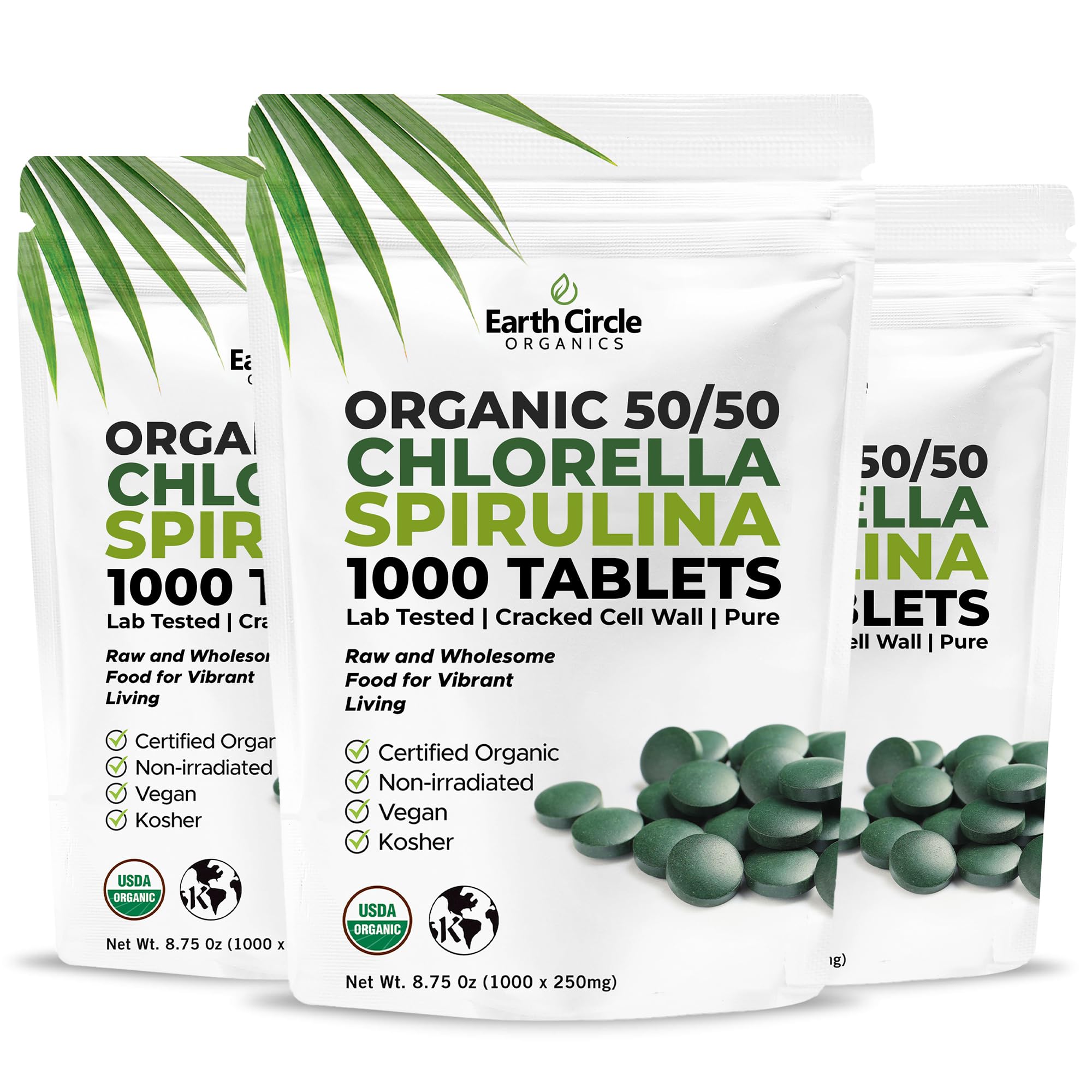 Premium Organic CHLORELLA /SPIRULINA 1000 Tablets (50/50) Kosher, Vegan - Green Algae Superfood, Cracked Cell Wall, Chlorophyll, High in Protein & Iron, no additives, or fillers 8.75 Oz (3 Pack)
