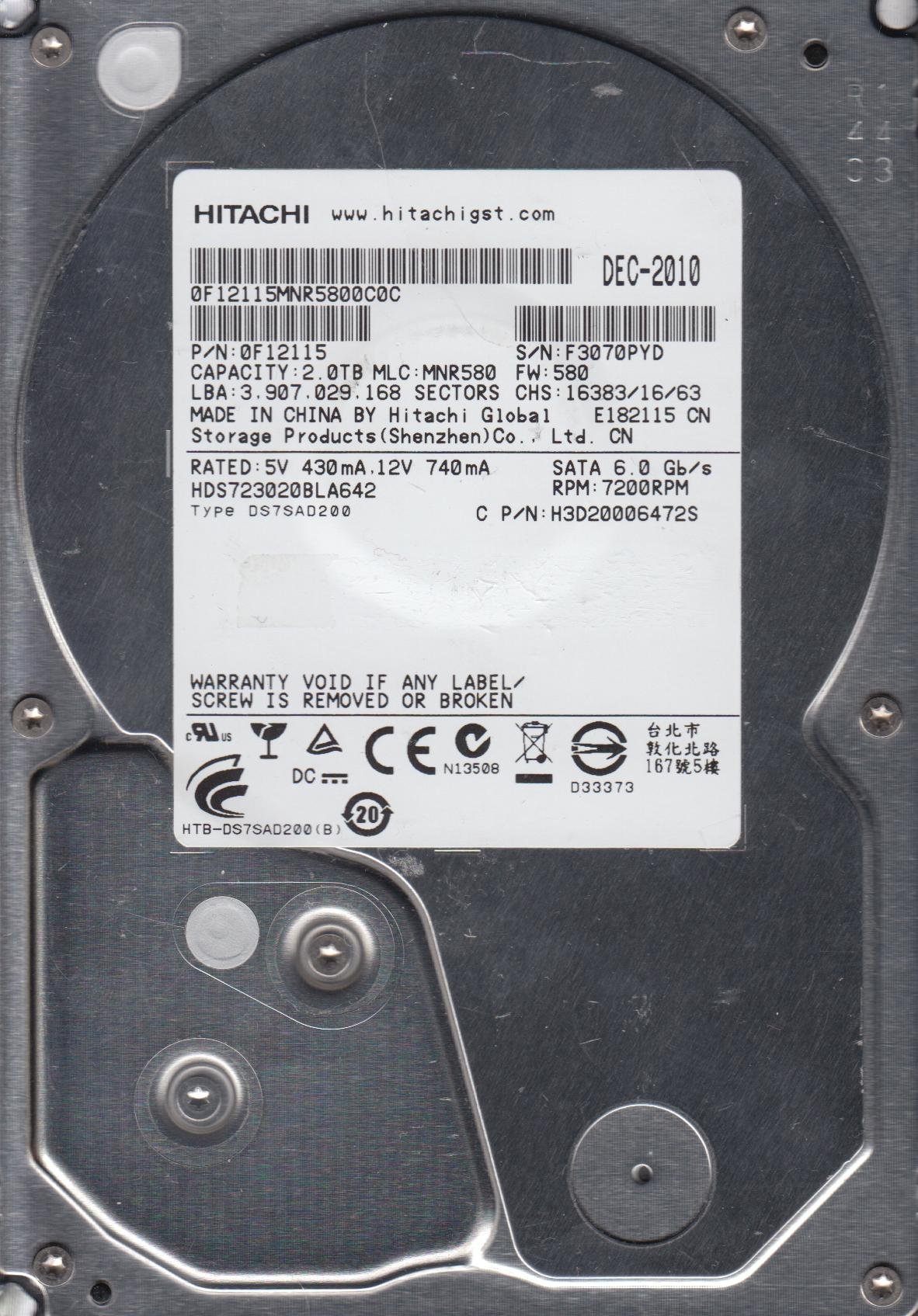 Amazon | hds723020bla642、PN 0 F12115、MLC mnr580、Hitachi 2tb  