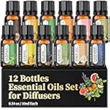 Perfect for Diffusers – 12 Natural Essential Oils Set with Gift Box & Bag | Lavender, Vanilla, Rose, Peppermint & More | Ideal for Aromatherapy, Relaxation & Home Use