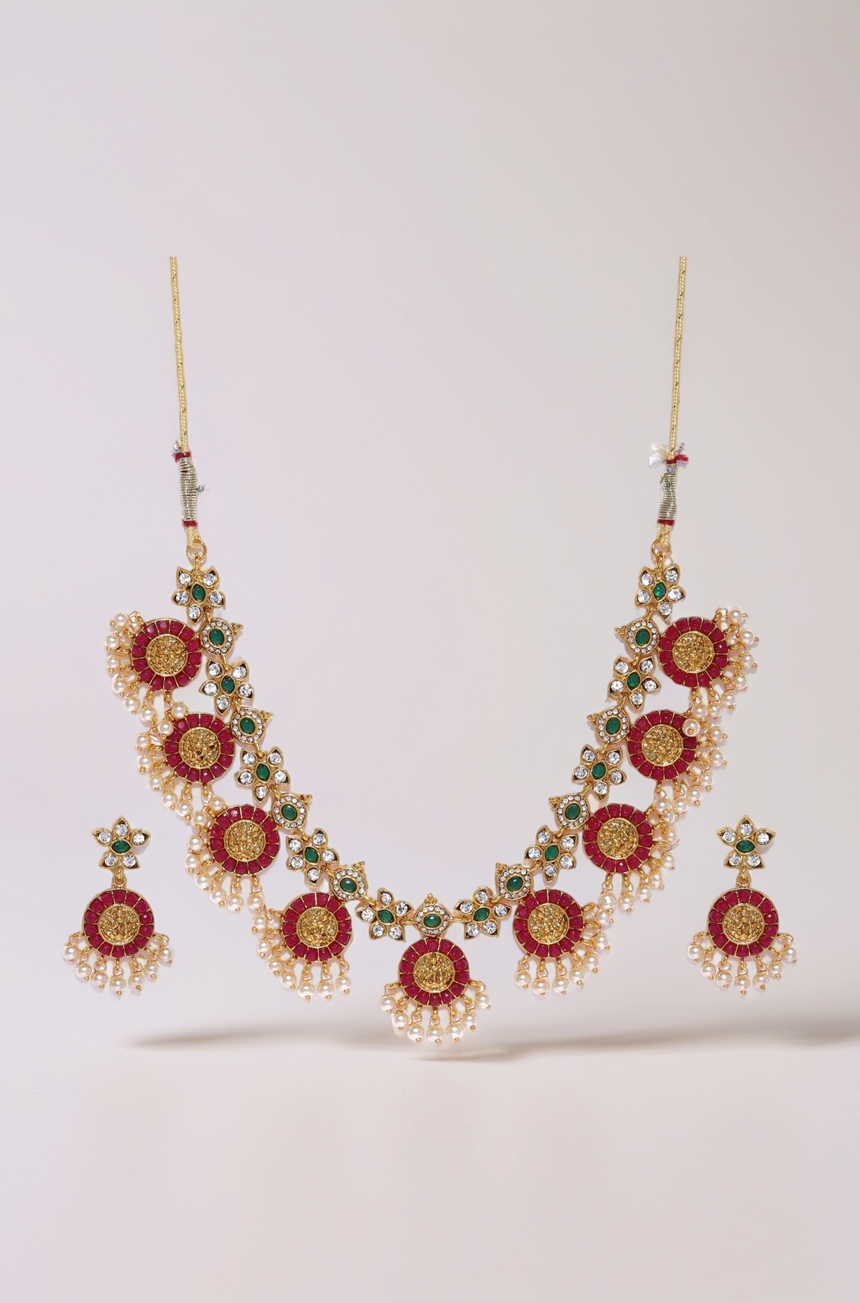 Gold Tone Traditional Temple Choker Necklace Set For Women-ZPFK8983