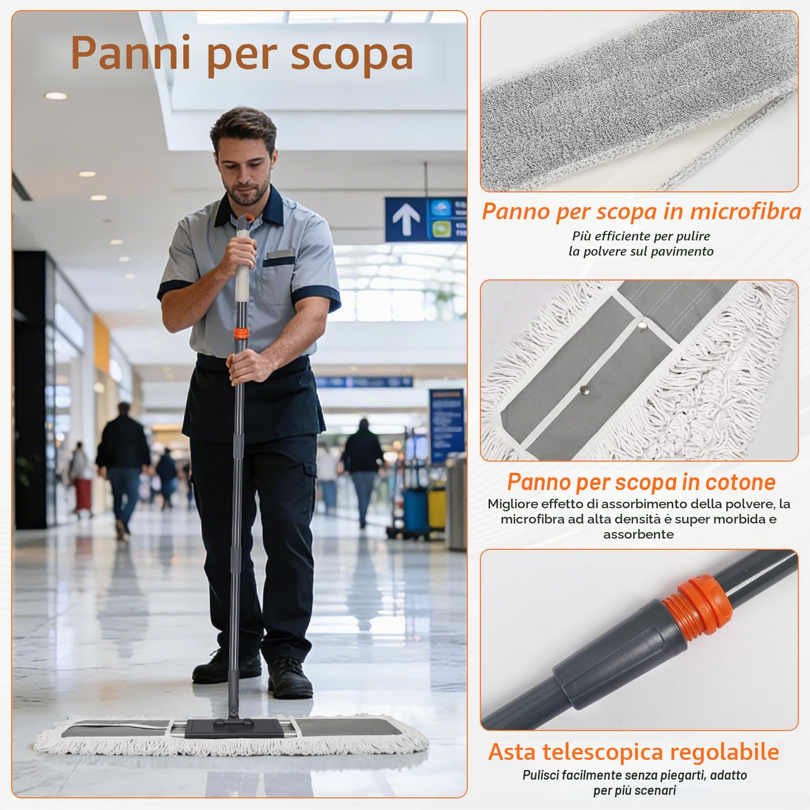 Mocio industriale resistente, grande mocio piano commerciale largo 90cm