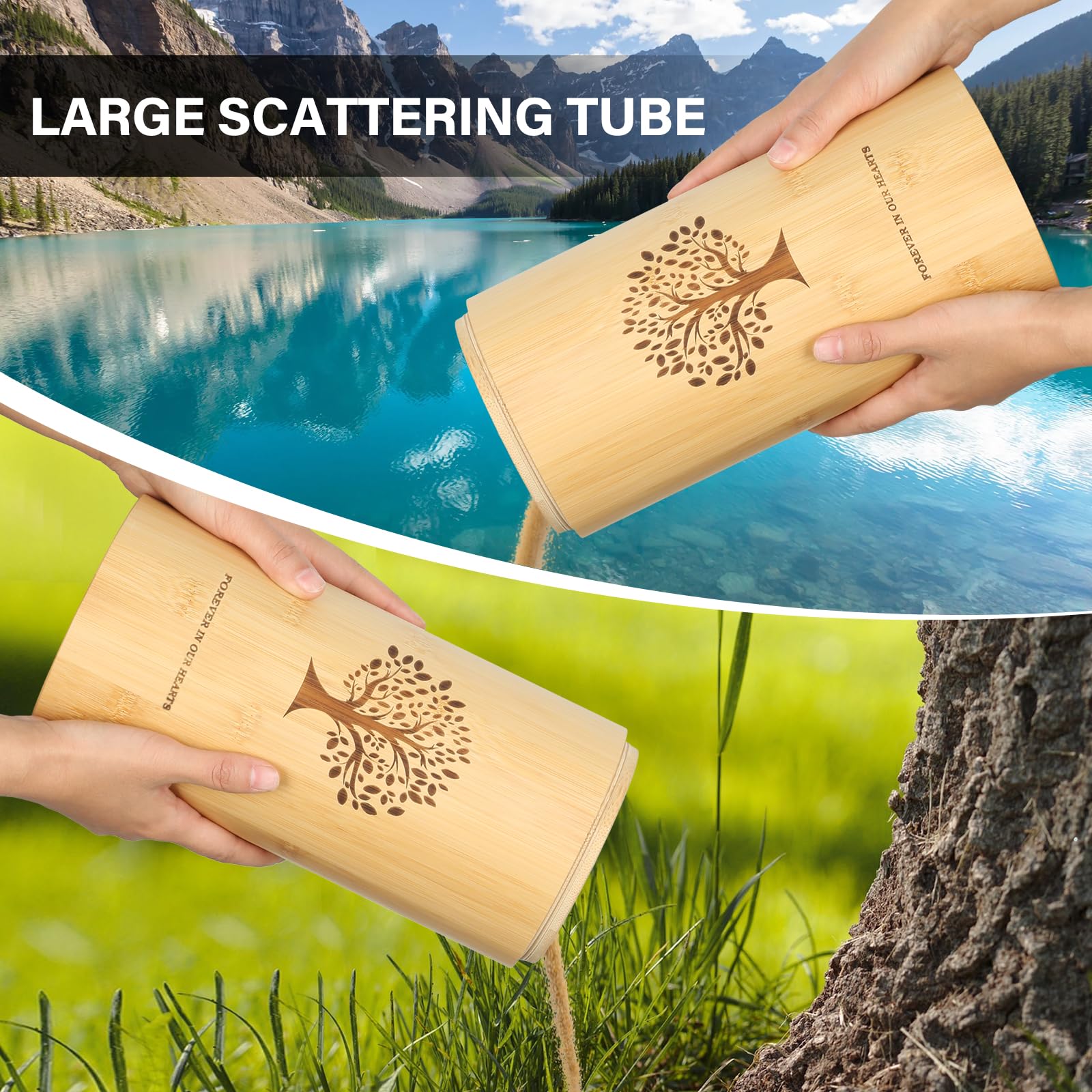 Urnas Grandes para Cenizas humanas con Tapa de Rosca, urnas de cremación de bambú para Cenizas Adultos,Urna para esparcir cenizas con patrón de árbol de la Vida,13*28cm,con bolsa con cordón